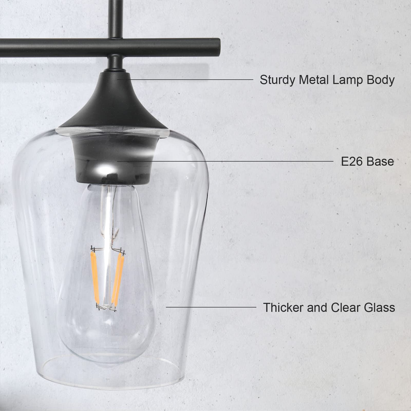 Modern Black Bathroom Vanity Light Fixture - 4-Light Wall Sconce with Clear Glass Shade for Bathroom, Living Room, Bedroom, Stairs, Gallery & Restaurant | Perfect for Home Decor, Hotel Lighting and Commercial Spaces
