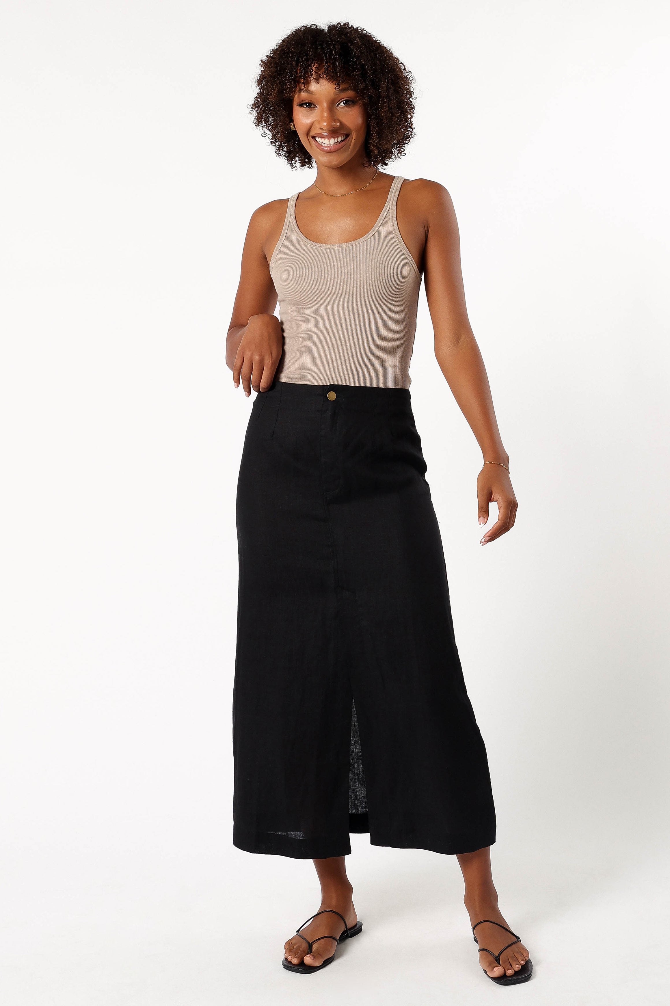 Finley Linen Midi Skirt for Women - Comfortable A-Line Summer Skirt in Black | Perfect for Casual Outings, Beach Vacations & Boho Style Outfits