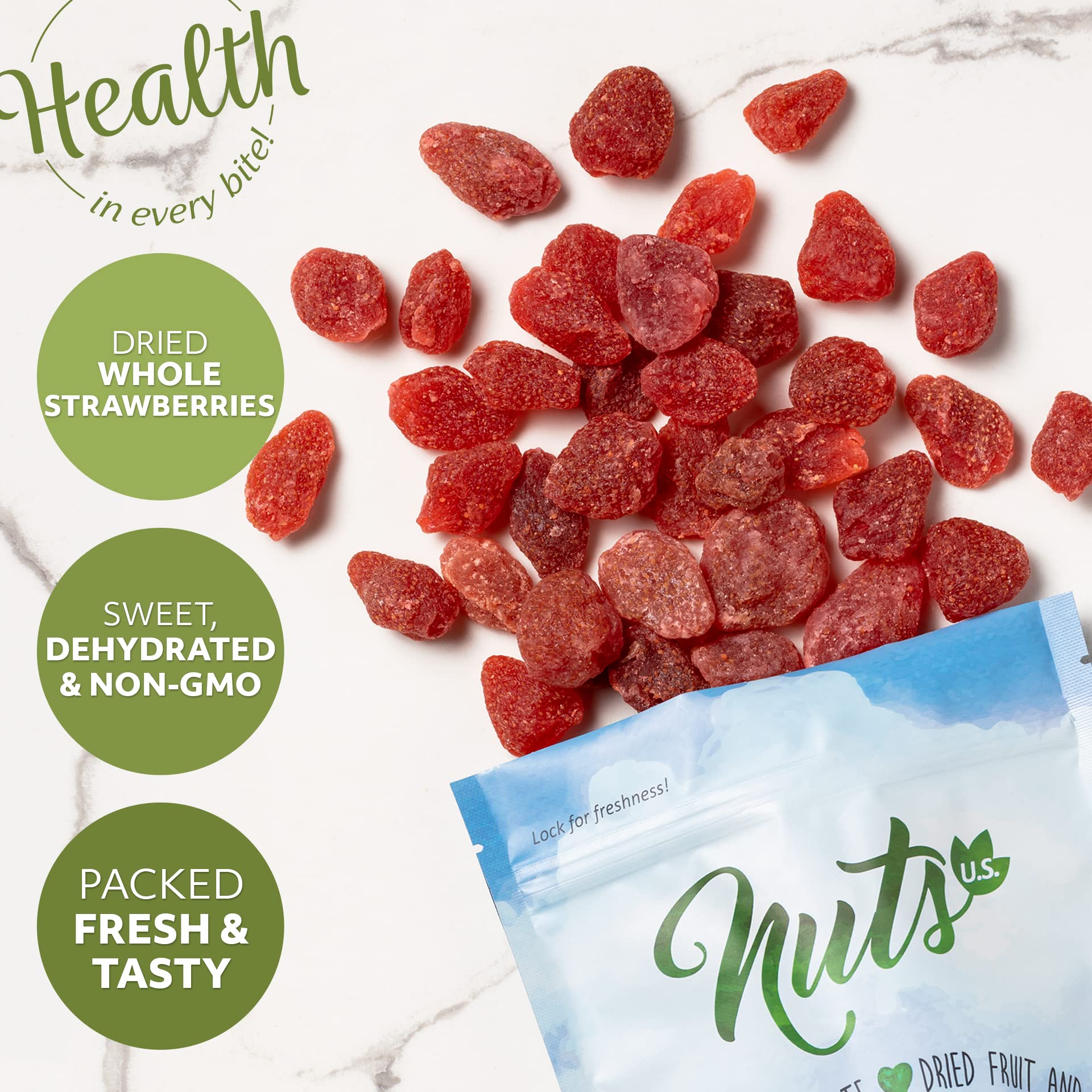 Sweet & Dehydrated Whole Candied Strawberries - Non-GMO Dried Fruit Snacks in Resealable Bag (2 LBS) - Perfect for Baking, Trail Mix & Healthy Snacking