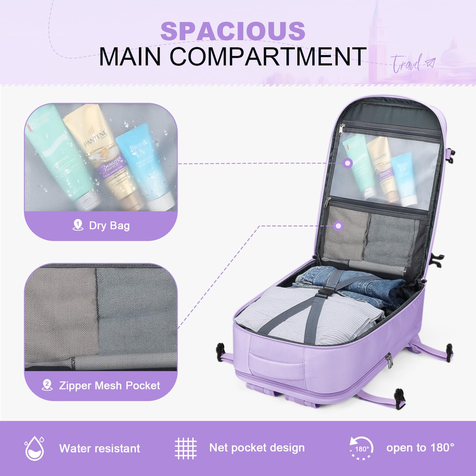 **Maelstrom 35L Waterproof Travel Backpack for Women & Men - Fits 17-Inch Laptop, Airplane Carry-On Backpack with Detachable Crossbody Bag & Shoe Compartment - Perfect for Business Trips, Hiking & Daily Commute (Purple)**