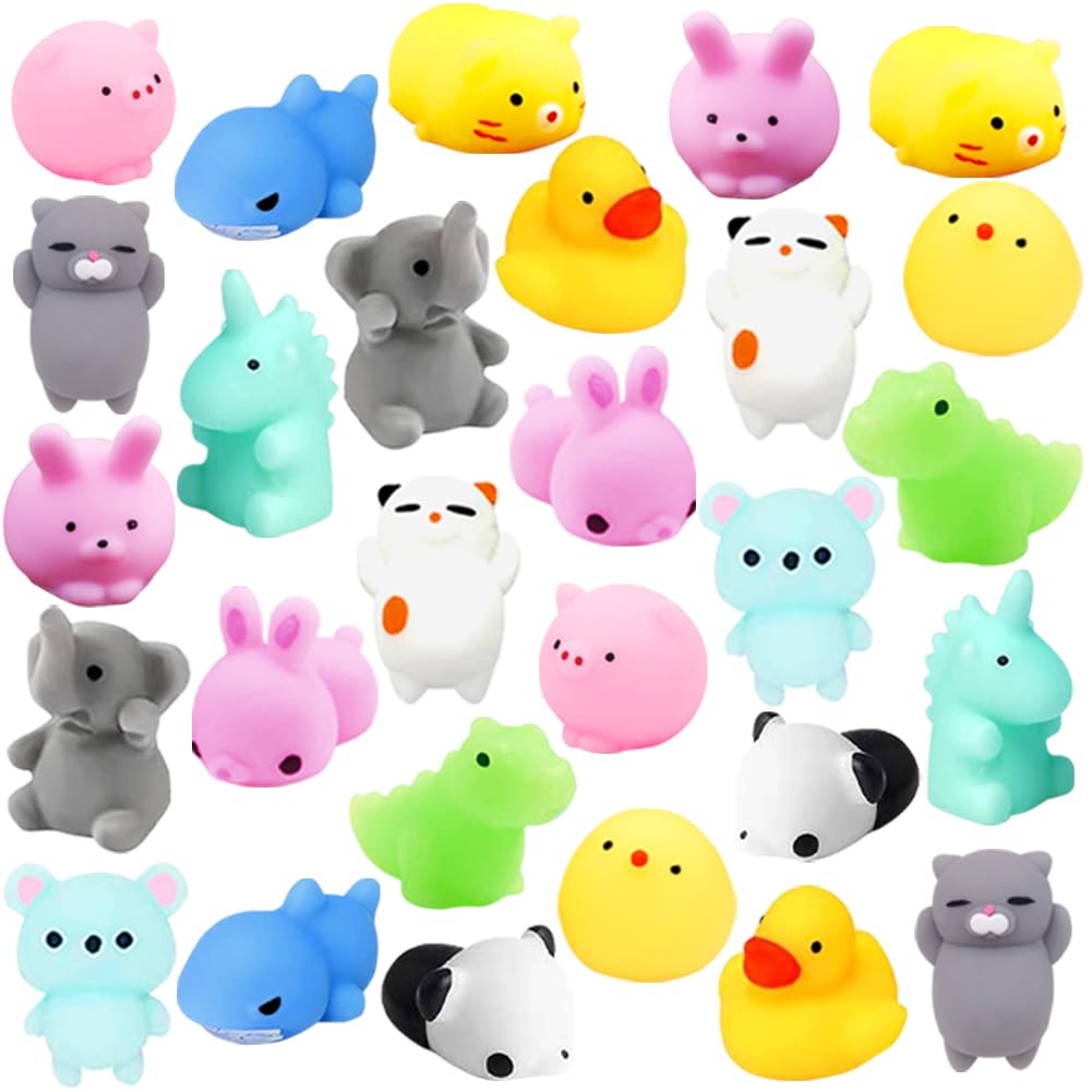 28 Pcs Mochi Squishies Toys - Kawaii Heart-Shaped Stress Relief Squishy for Kids, Boys & Girls - Perfect for Easter Egg Hunt Basket Stuffers, Party Favors & Sensory Play