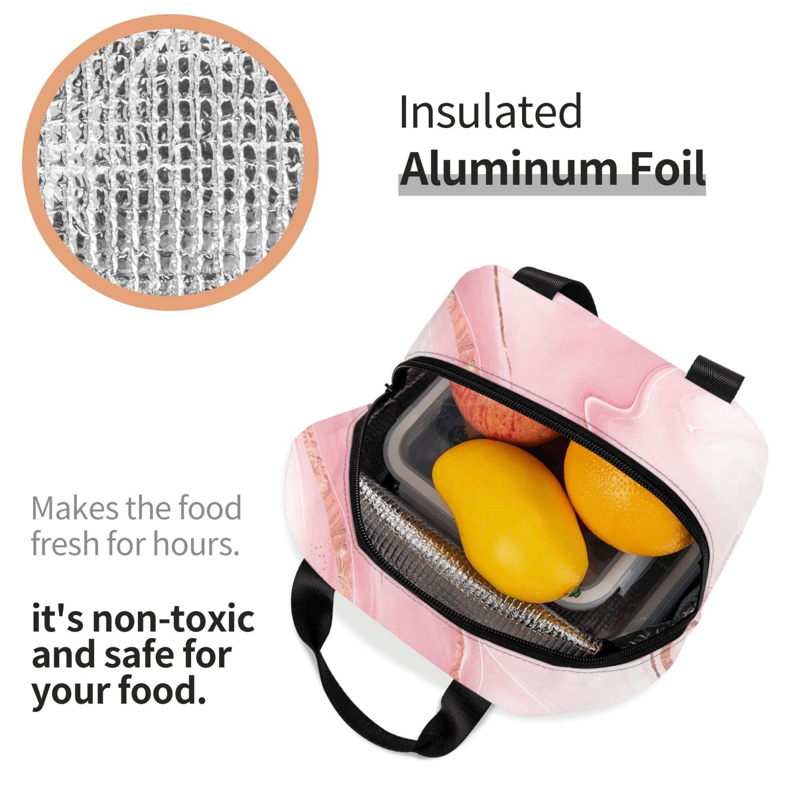 Premium Pink Marble Insulated Lunch Box - Reusable Thermal Lunch Bag for Women & Men, Leakproof Food Container for Office, School, Camping, Hiking, Picnic, Beach & Travel