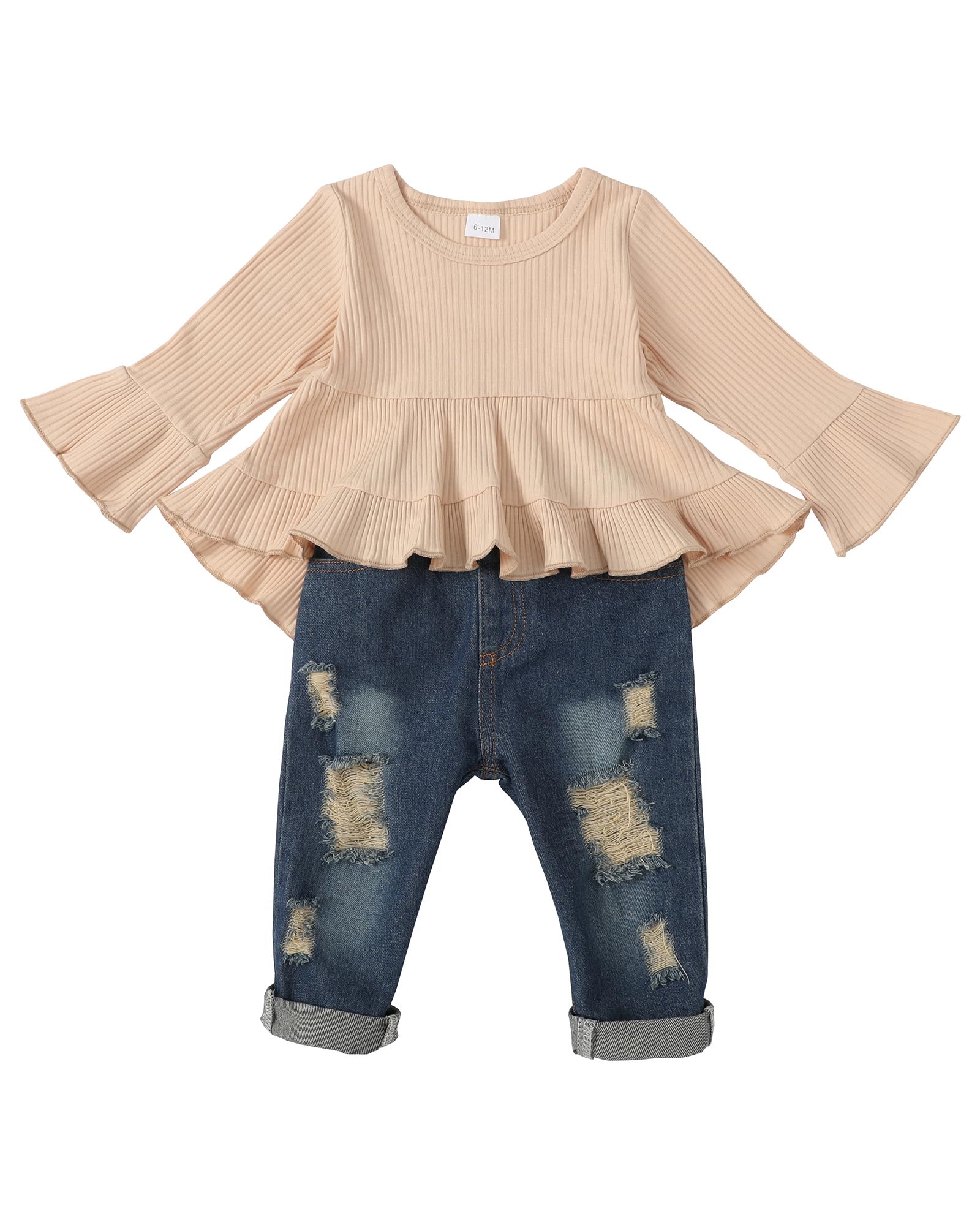 Baby Girl Clothes Set - Toddler Girls Ruffle Shirt & Denim Jeans Outfit | Cute Fall Winter Toddler Outfits | Perfect for Playdates, Family Photos & Holiday Events