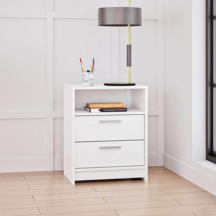 White 2-Drawer Nightstand - Modern Bedside Table for Bedroom, Living Room & Office - Compact Storage Solution with Smooth Gliding Drawers