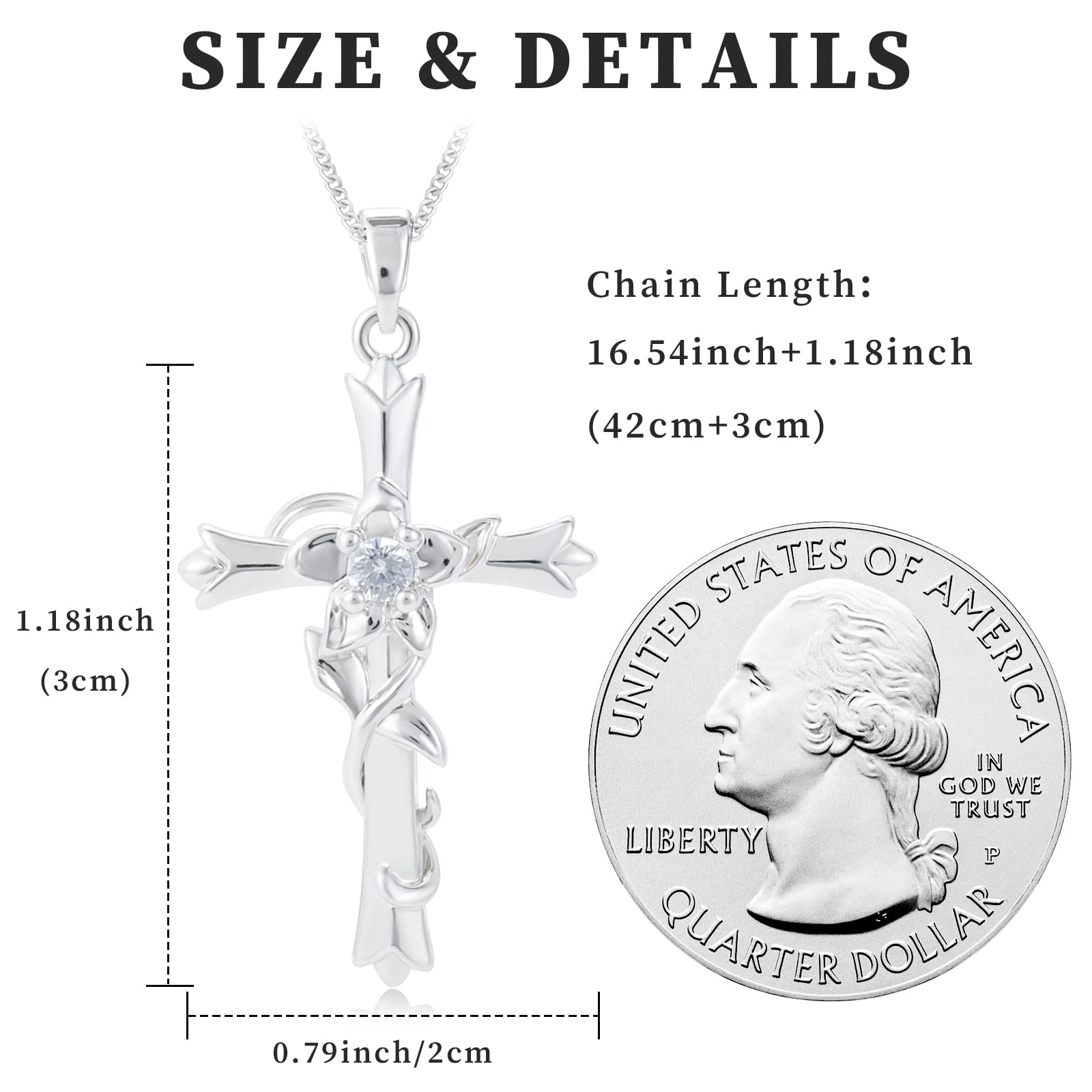 ACECHA Silver Faith Cross Necklace for Women - Birthstone & Flower Pendant Jewelry Gift for Wife, Teen Girls | Perfect for Birthday, Anniversary & Religious Occasions