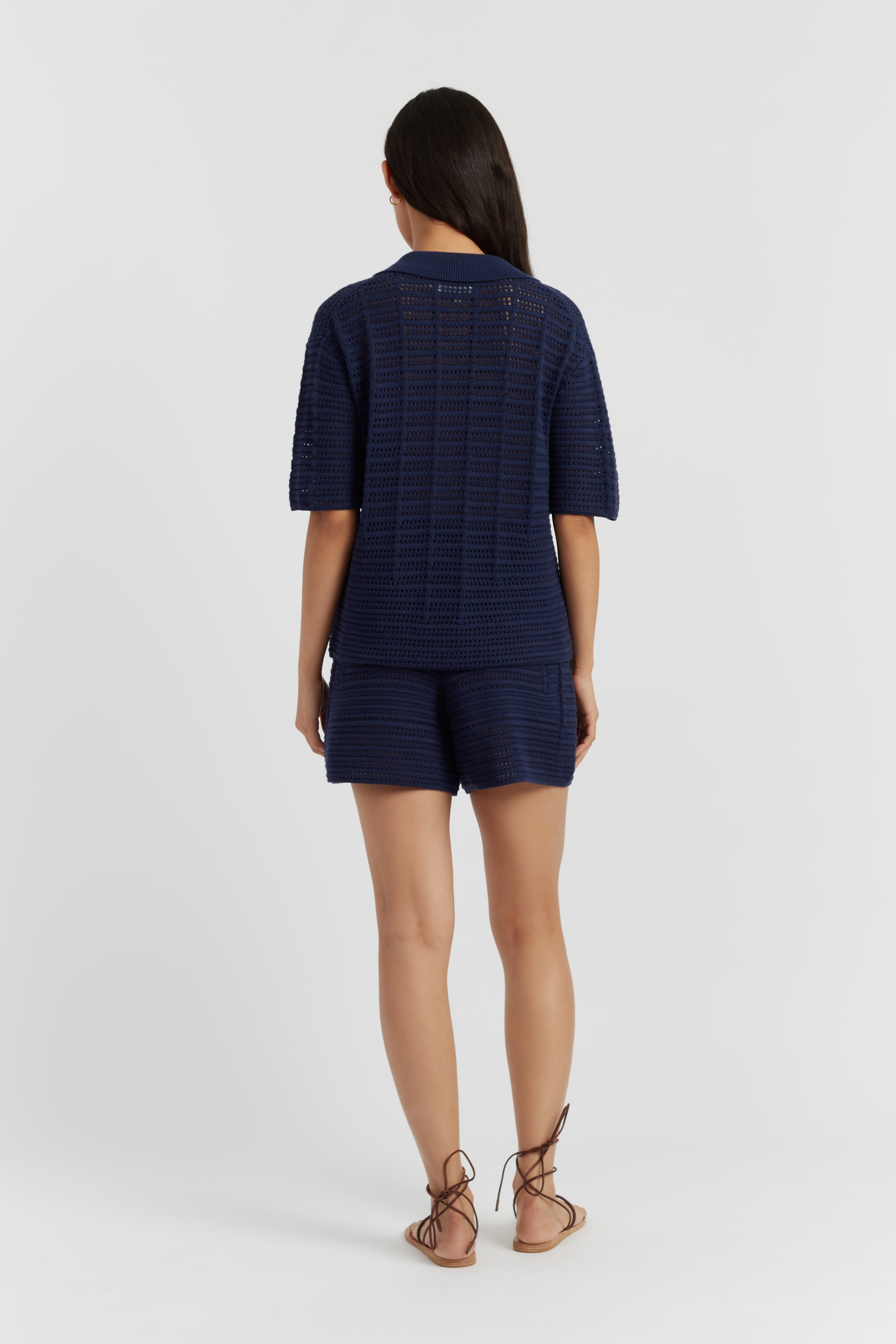 Navy Blue Cotton Crochet Shirt for Women - Breathable Summer Boho Top - Perfect for Beach, Vacation & Casual Outings