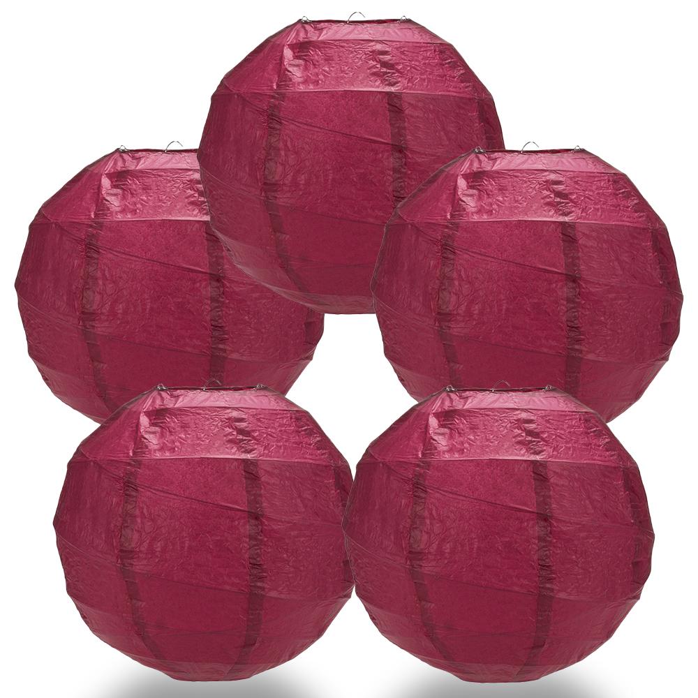 5 Pack 12 Inch Velvet Red Free Style Ribbing Hanging Paper Lanterns - Perfect for Wedding Decorations, Party Supplies, Chinese New Year Celebrations and Home Decoration