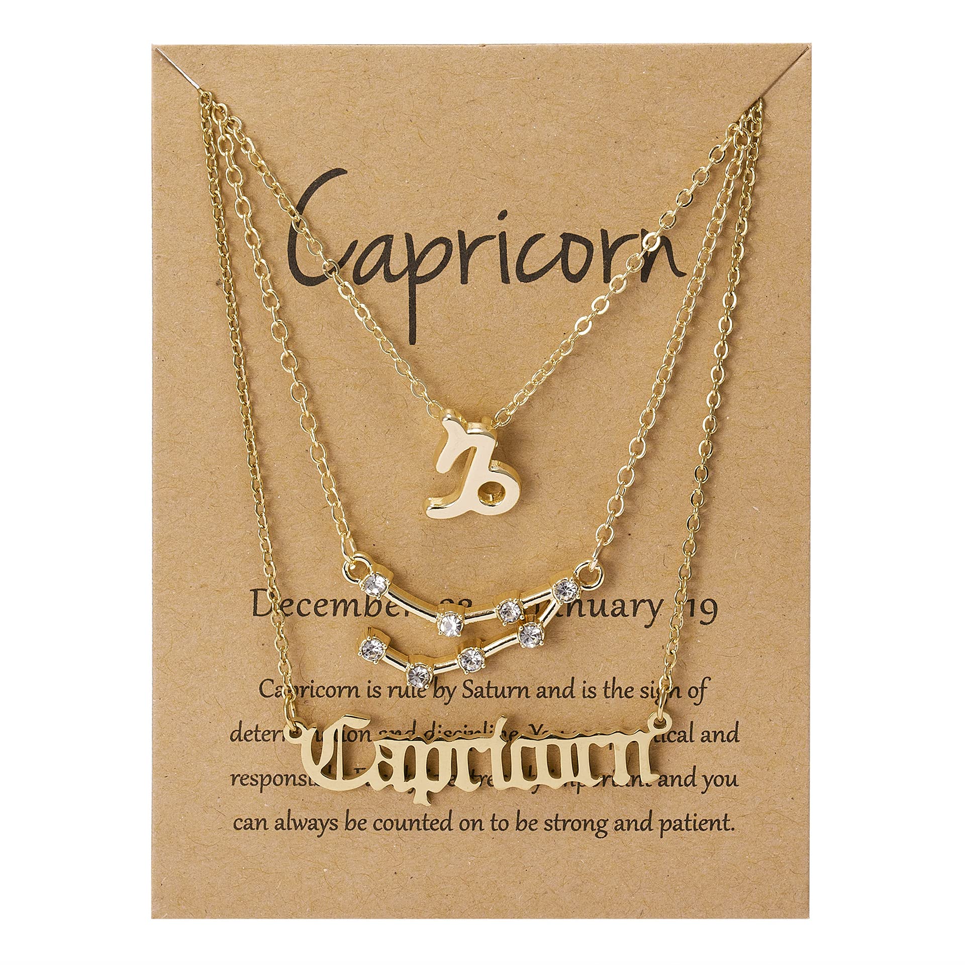3Pcs Zodiac Sign Layered Choker Necklace Set - 12 Constellation Horoscope Astrology Pendant Jewelry for Women with Gift Message Card | Perfect for Birthday, Anniversary & Everyday Fashion Accessories
