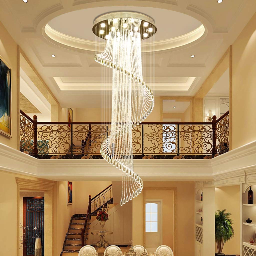 GAOXIN Spiral Staircase Crystal Chandelier with Pineapple Beads - 40x120cm Large Living Room Lighting for Duplex Villas & Luxury Homes | Elegant Ceiling Lamp for Stairwells, Foyers & Grand Entrances
