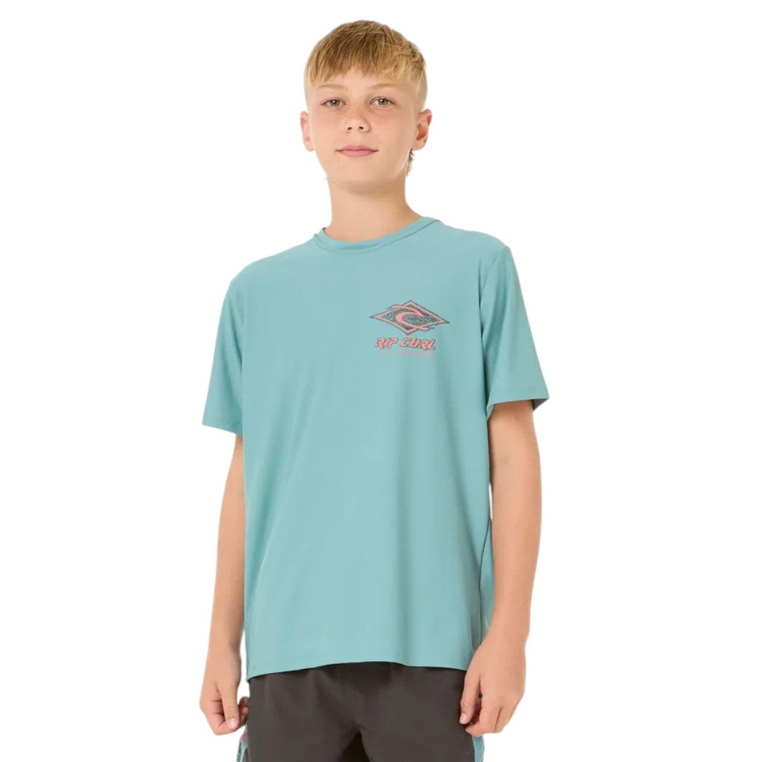 Rip Curl Raw Energy Short Sleeve Rash Vest for Boys - UV Protection Swim Shirt for Surfing, Swimming & Beach Activities