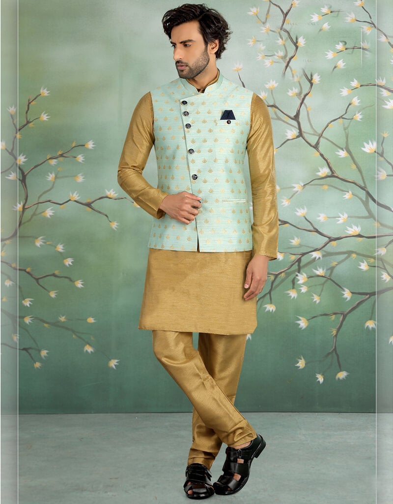 Elegant Beige Silk Kurta with Churidar - Perfect for Festivals, Weddings & Ethnic Occasions