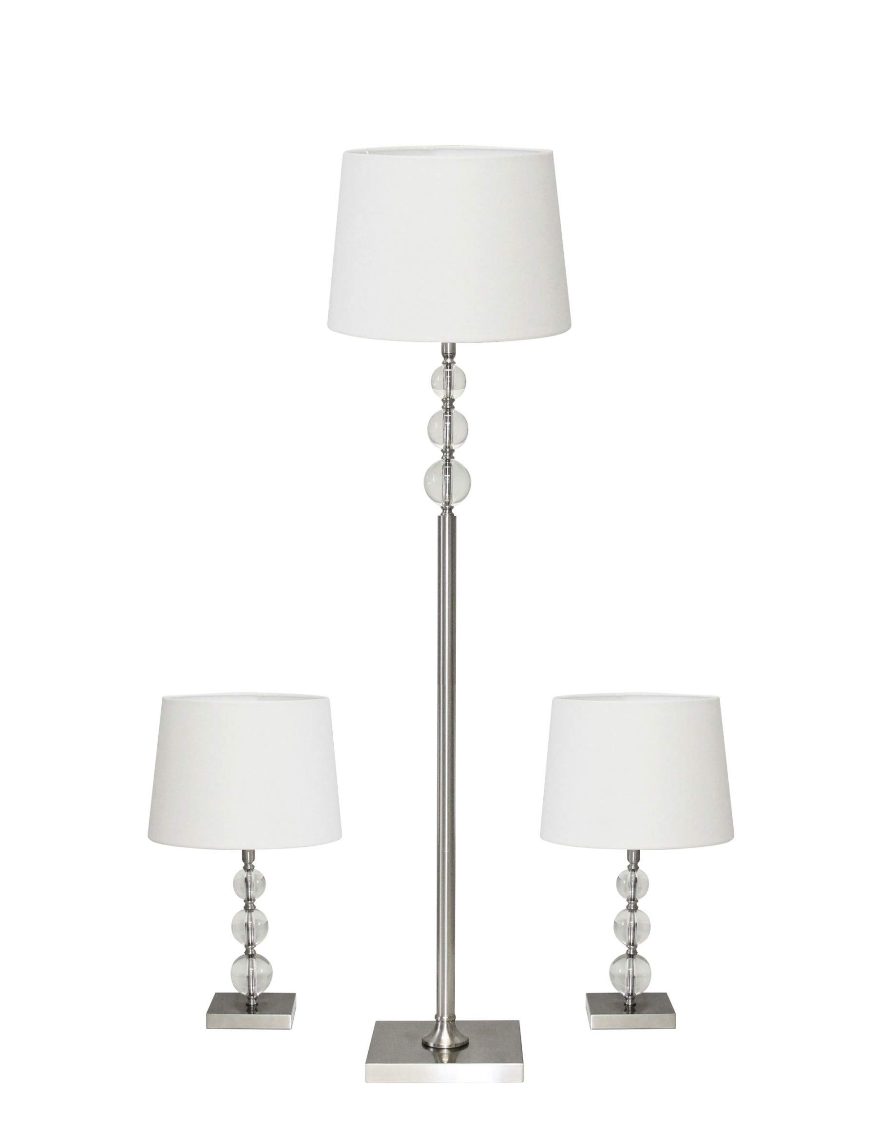 Adesso 1585-22 Olivia 3-Piece Floor Lamp Set - 60.5 Inch Tall & 23 Inch Wide - 150W Brushed Steel & White Finish - Modern Living Room Lighting for Home Decor, Bedroom, Office