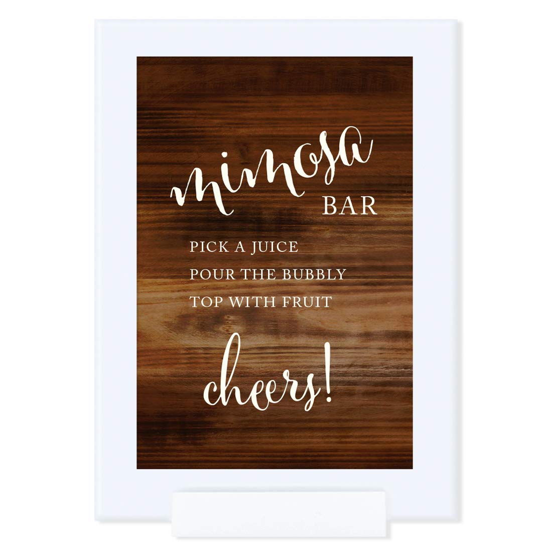 4x6 Inch Rustic Wood Framed Wedding Party Sign - Build Your Own Mimosa Bar Sign with 'Pick a Juice, Pour The Bubbly Champagne, Top with Fruit Cheers!' Design - Perfect for Wedding Receptions, Bridal Showers & Dessert Tables (1-Pack)