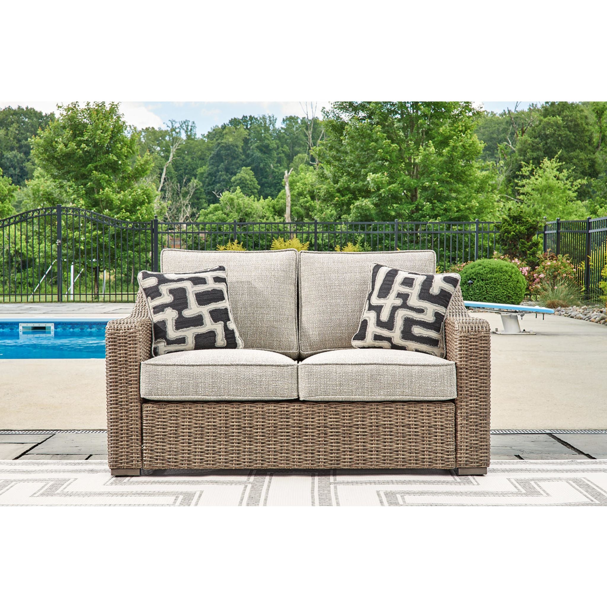 Beachcroft Outdoor Loveseat with Cushion - Water-Resistant Beige Patio Furniture for Garden, Poolside & Backyard Relaxation