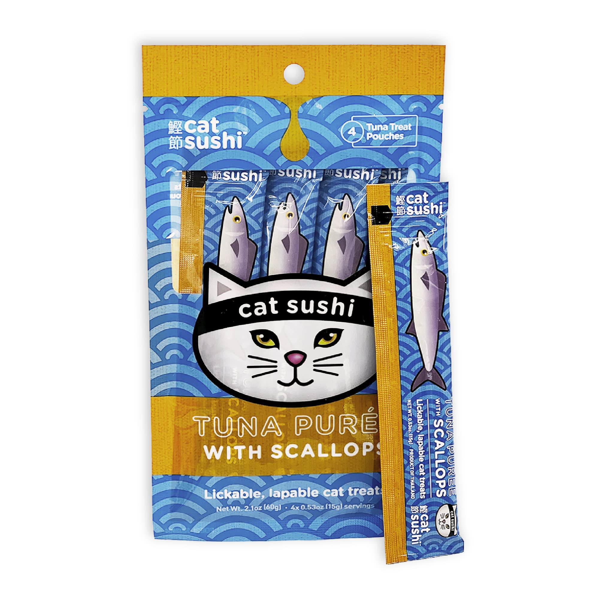 Premium Cat Sushi Tuna & Scallop Puree Lickable Treats - 4 Pack | Irresistible Soft Cat Snacks for Picky Eaters | Perfect for Training, Bonding & Special Occasions