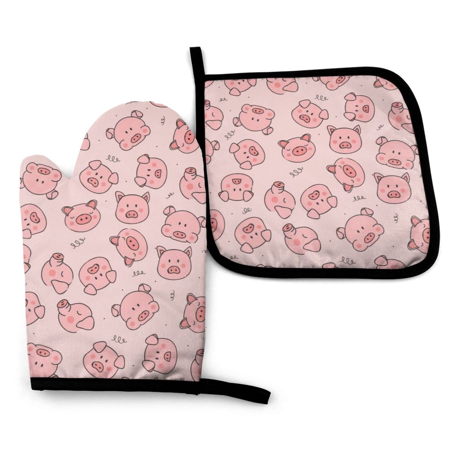 Heat Resistant Pink Pig Oven Mitts & Pot Holders Set - Cute Kitchen Cooking, Baking, BBQ Accessories for Women - Perfect for Grilling, Baking Cookies, and Handling Hot Pans