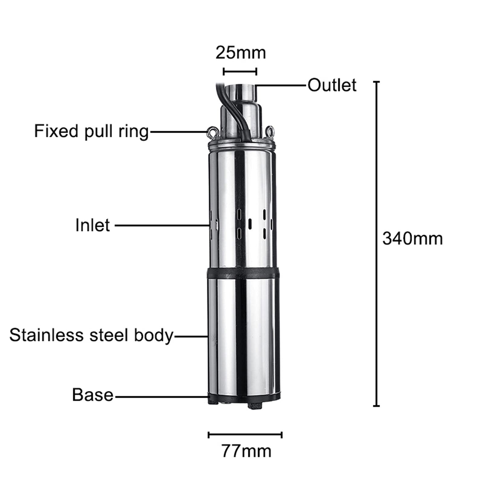 200W Deep Well Water Pump, 24V DC Submersible Solar Powered Pump with 10m (32.8ft) Cable - 1.2 m³/h Max Flow, 196ft (60m) Max Head, Stainless Steel Design - Perfect for Off-Grid Homes, Farms, Irrigation & Solar Water Systems