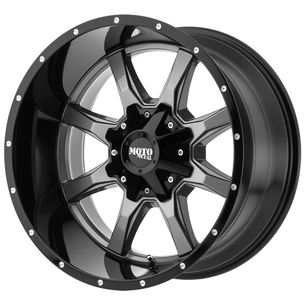 MOTO METAL MO970 20x10 Inch Gloss Gray & Black Aluminum Wheel - 5x139mm Bolt Pattern, -18mm Offset - Perfect for Trucks, SUVs, and Off-Road Vehicles