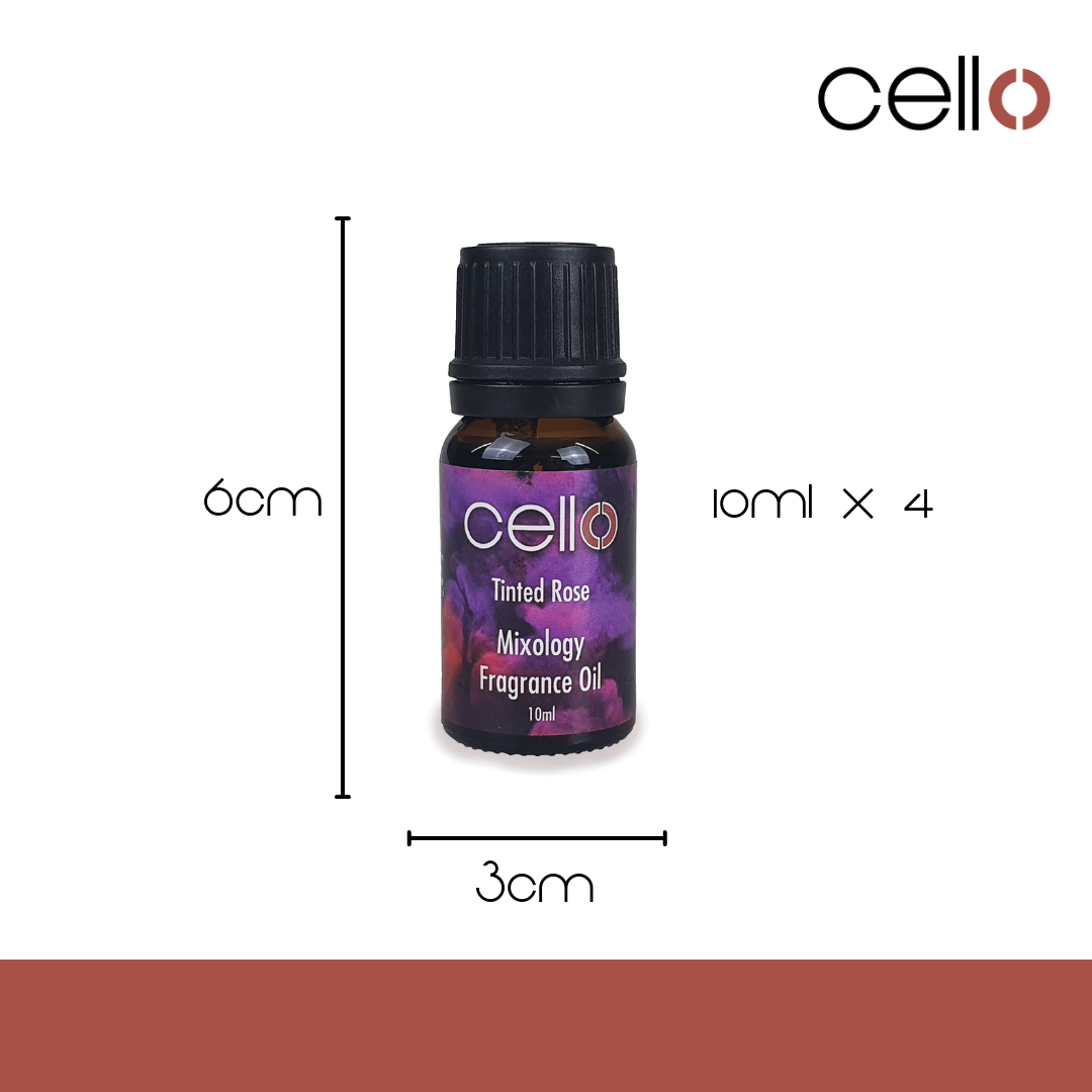 Cello Mixology Fragrance Oil Set - 4 Pack Tinted Rose Scented Oils for Diffusers, Candles & Soap Making - Aromatherapy & Home Fragrance
