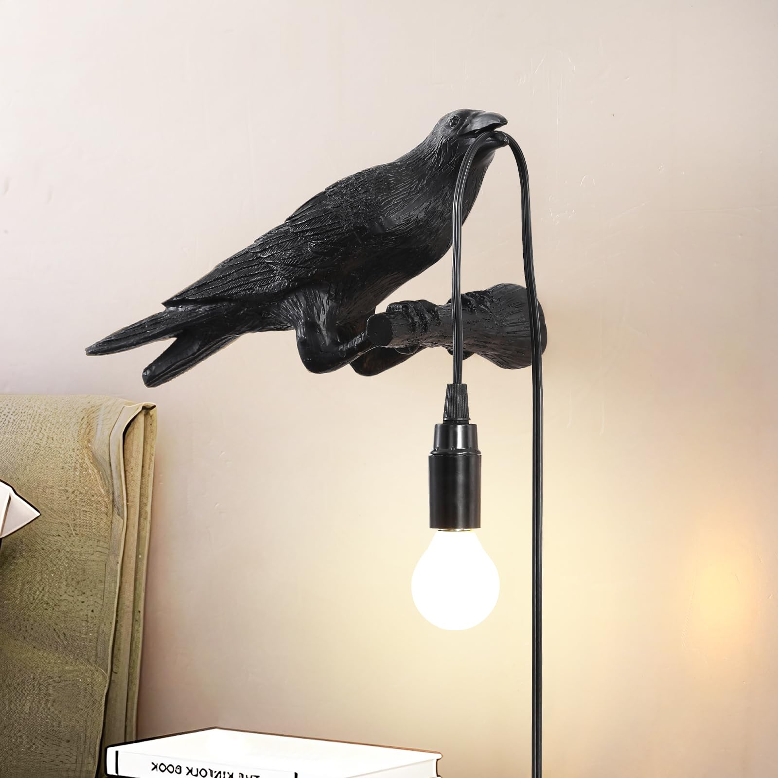 Gothic Raven Table Lamp - Adjustable Crow Desk Light & Wall Sconce, Realistic Resin Bird Decor for Bedroom, Living Room, Office - Modern Gothic Home Decor for Halloween, Witchy Aesthetic & Dark Academia Style