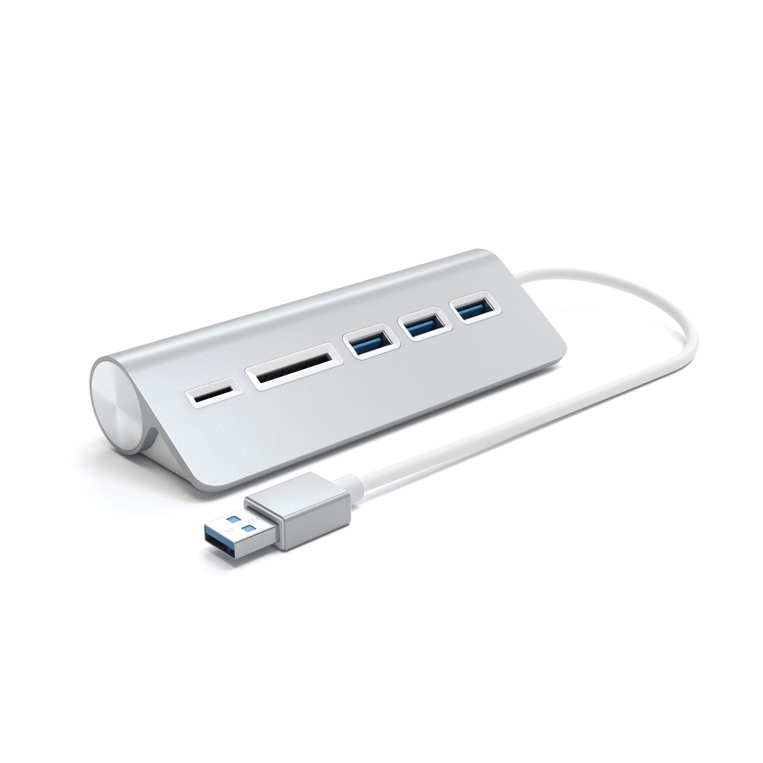 Satechi Aluminum USB 3.0 Hub & Card Reader with 4 Ports - Compatible with MacBook Pro/Air, iMac, Surface Pro, Dell XPS, Windows PC - High Speed Data Transfer for Photos, Videos, Files (Silver) | Perfect for Home Office, Travel & Digital Nomads