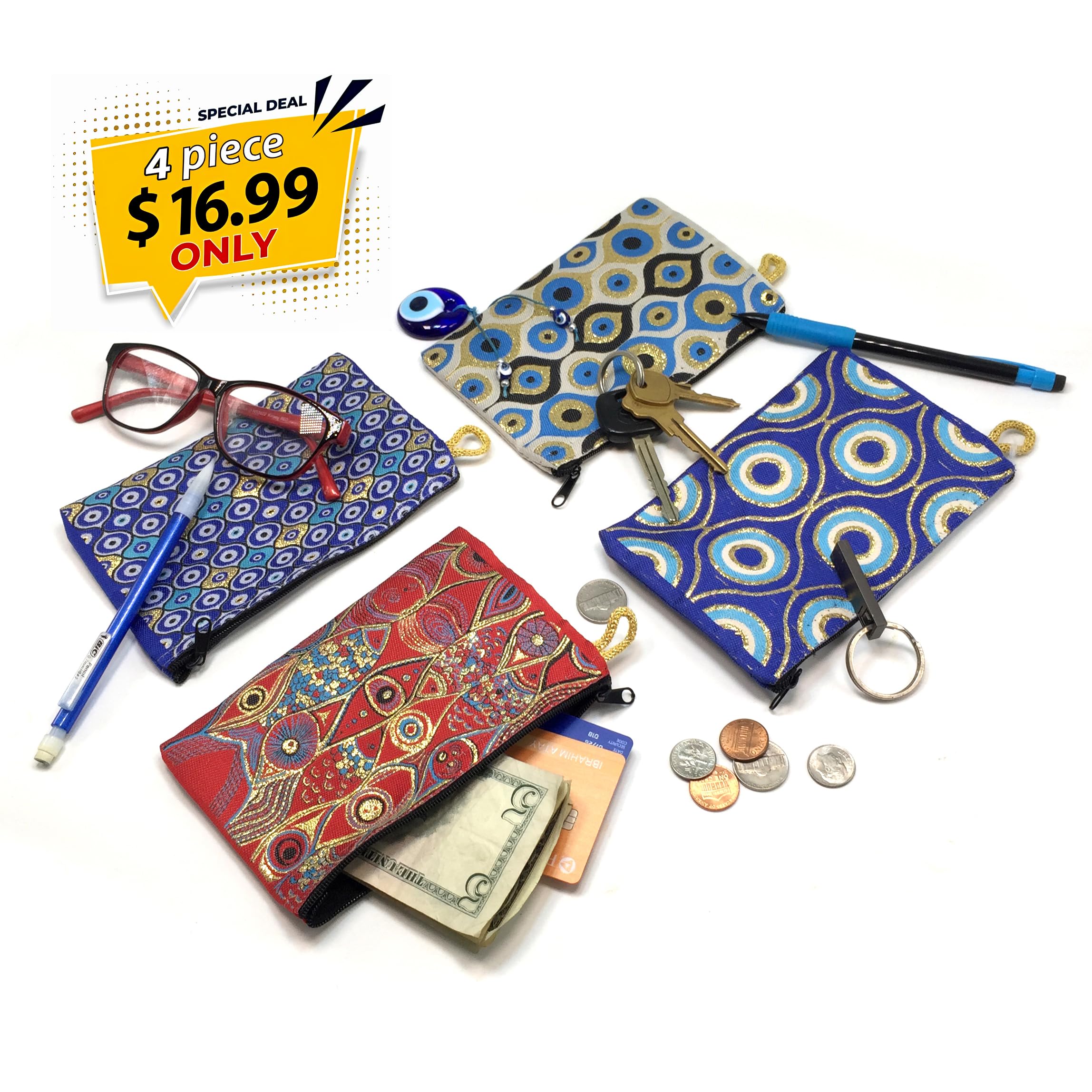 Authentic Turkish Woven Purse for Women - Stylish Patterned Zipper Pouch with Keyring, Perfect as Coin Wallet, Makeup Bag & Hip Purse | Great for Travel, Shopping & Everyday Use