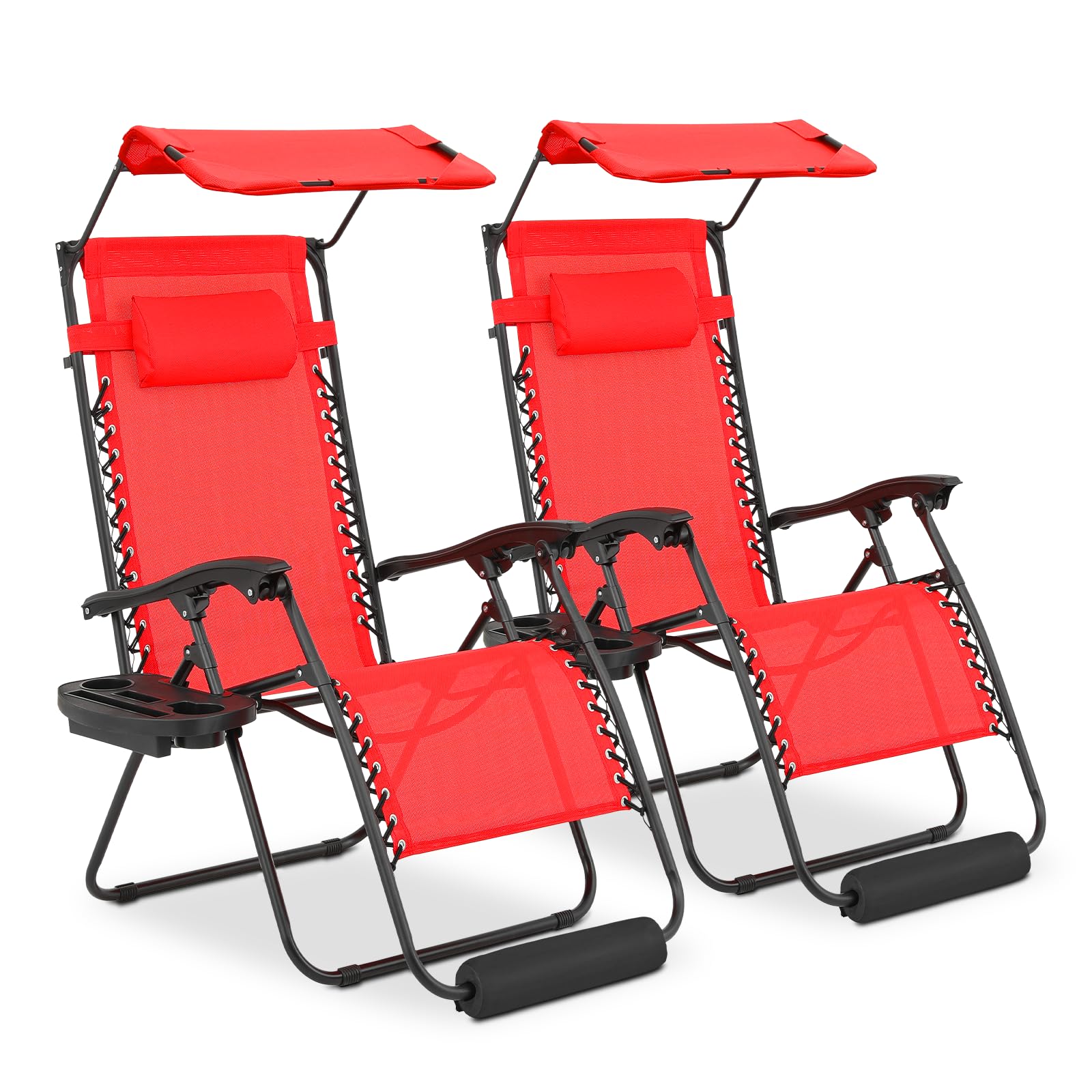 **MoNiBloom Zero Gravity Chairs Set of 2 – Patio Anti-Gravity Recliner with Canopy Shade, Foldable Outdoor Lounger with Cup Holder & Tray – Adjustable Headrest & Footrest – Perfect for Beach, Camping, Backyard & Poolside Relaxation (Red)**