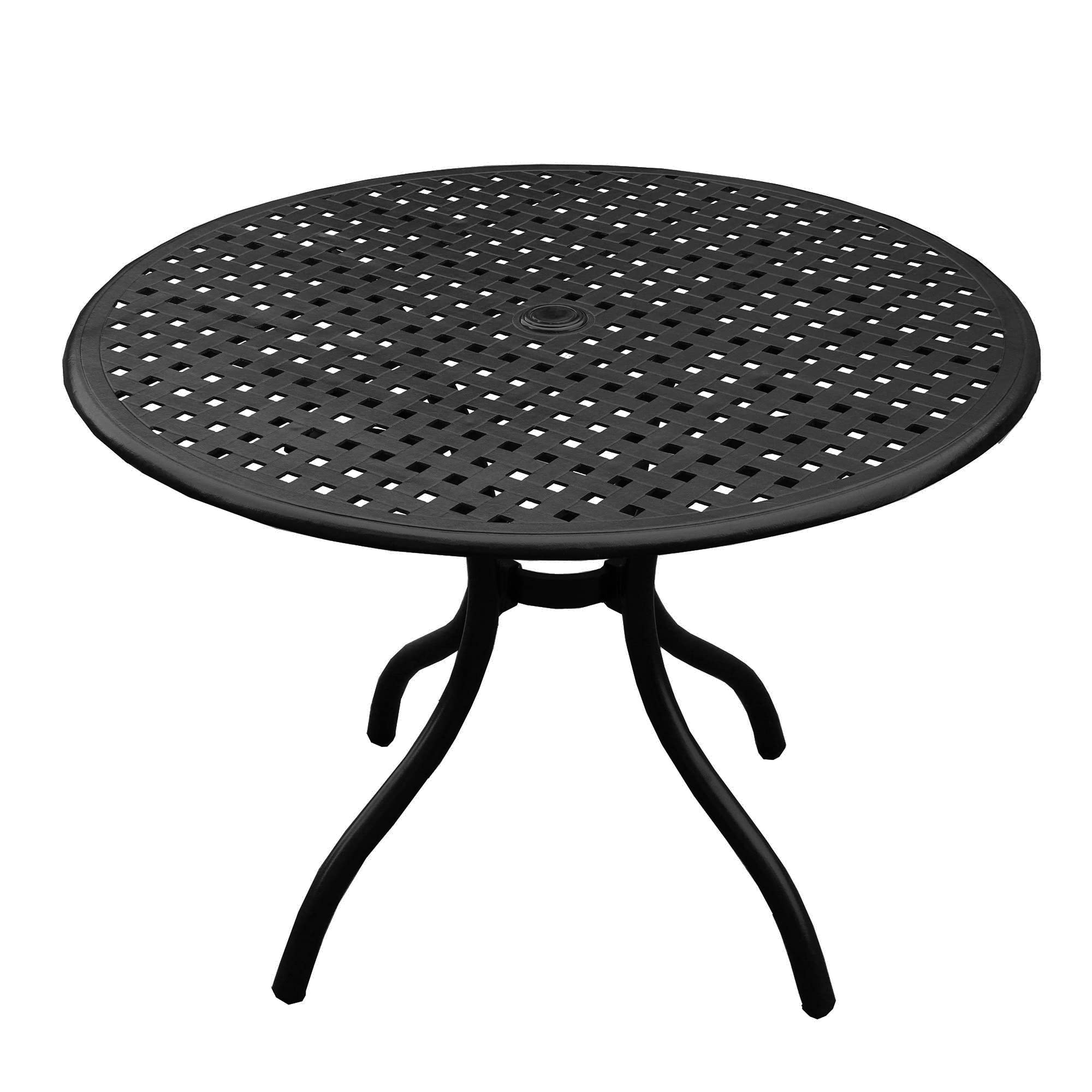 Oakland Living Modern Ornate Outdoor Mesh Aluminum 42-inch Black Round Patio Dining Set with 4 Chairs - Perfect for Backyard BBQs, Garden Parties & Poolside Entertaining