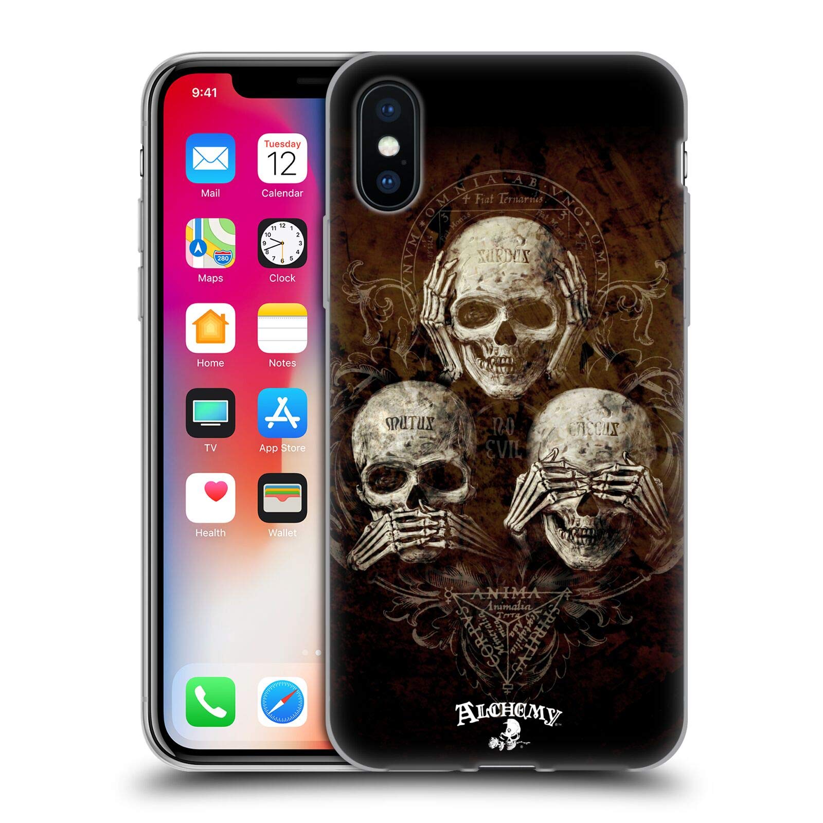 Officially Licensed Alchemy Gothic No Evil Three Skull Soft Gel Case for Apple iPhone X/Xs - Gothic Horror Protective Cover for Halloween, Cosplay & Alternative Fashion Lovers