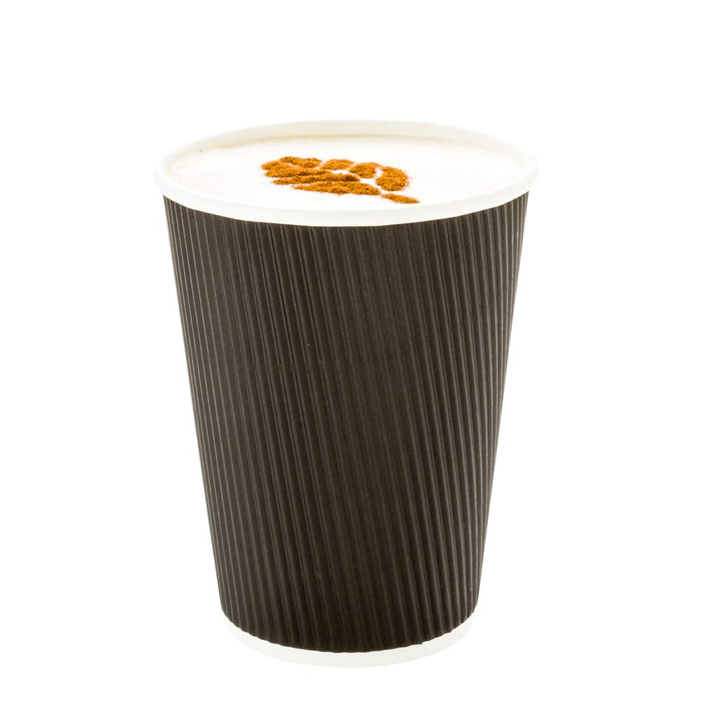 500-Count Disposable Black 12-OZ Hot Coffee Cups with Ripple Wall Design - No Sleeve Needed - Insulated Recyclable Paper Cups for Cafes, Restaurants & Offices - Perfect for Takeout, Catering & Events - Bulk Wholesale Coffee Cups