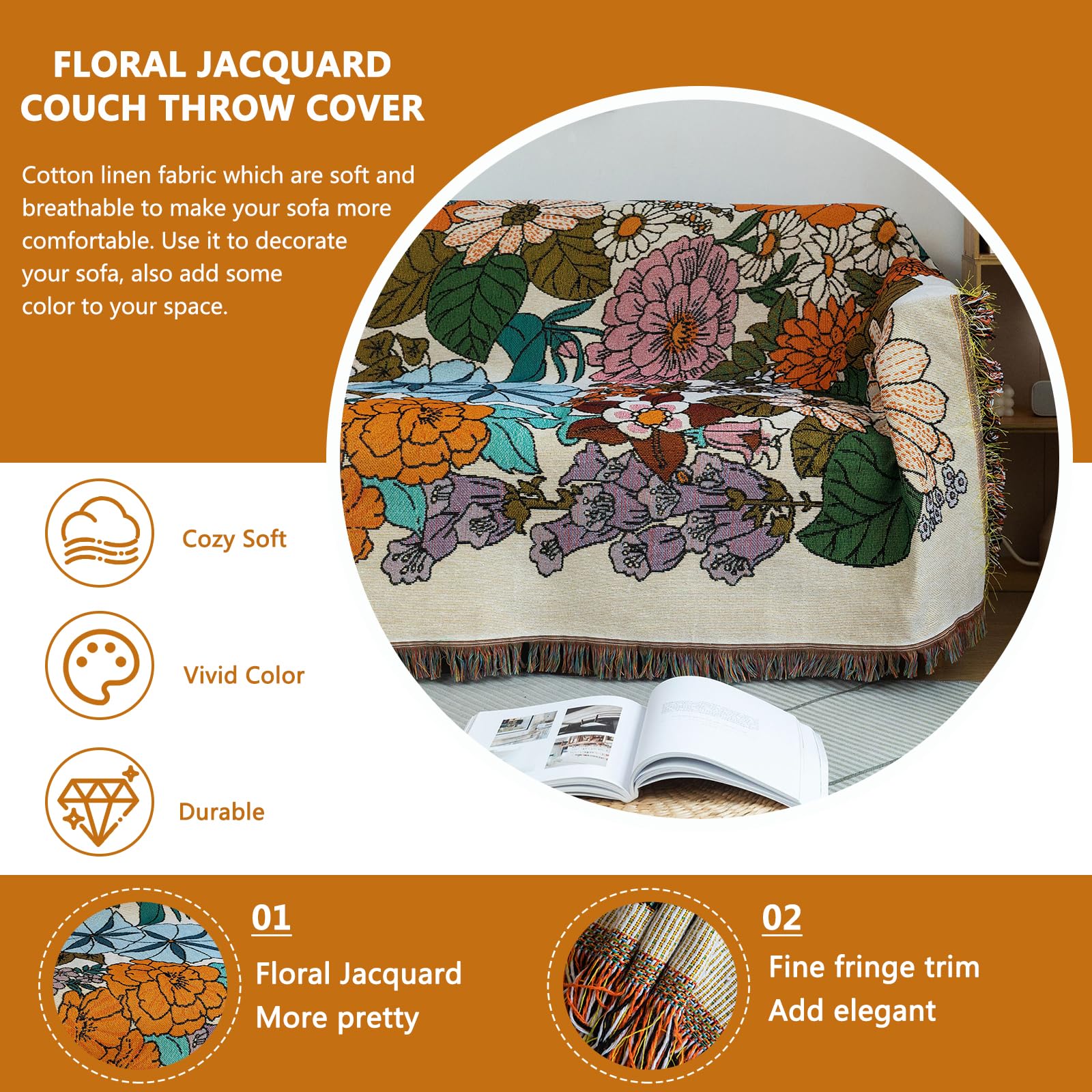 Dreamingo Farmhouse Floral Sofa Cover - 71