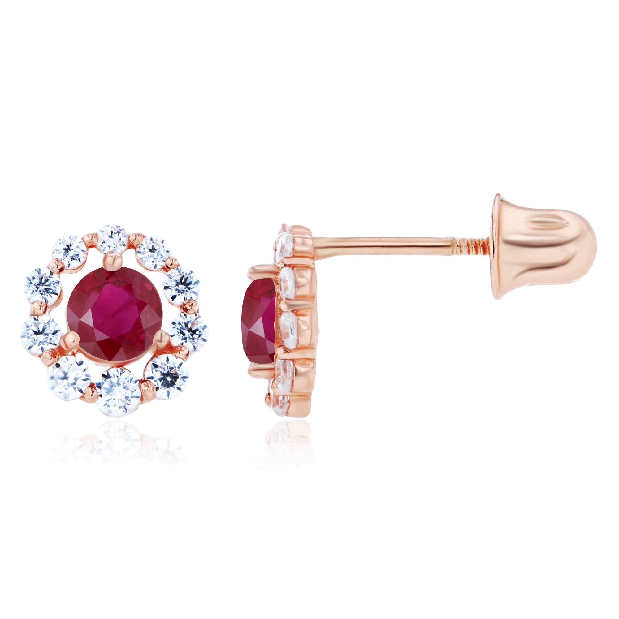 14K Solid Gold 6mm Halo Natural Birthstone Screwback Stud Earrings for Women | 3mm Round Birthstone | 1mm Created White Sapphire Halo Earrings | Perfect for Birthdays, Anniversaries, and Everyday Elegant Wear