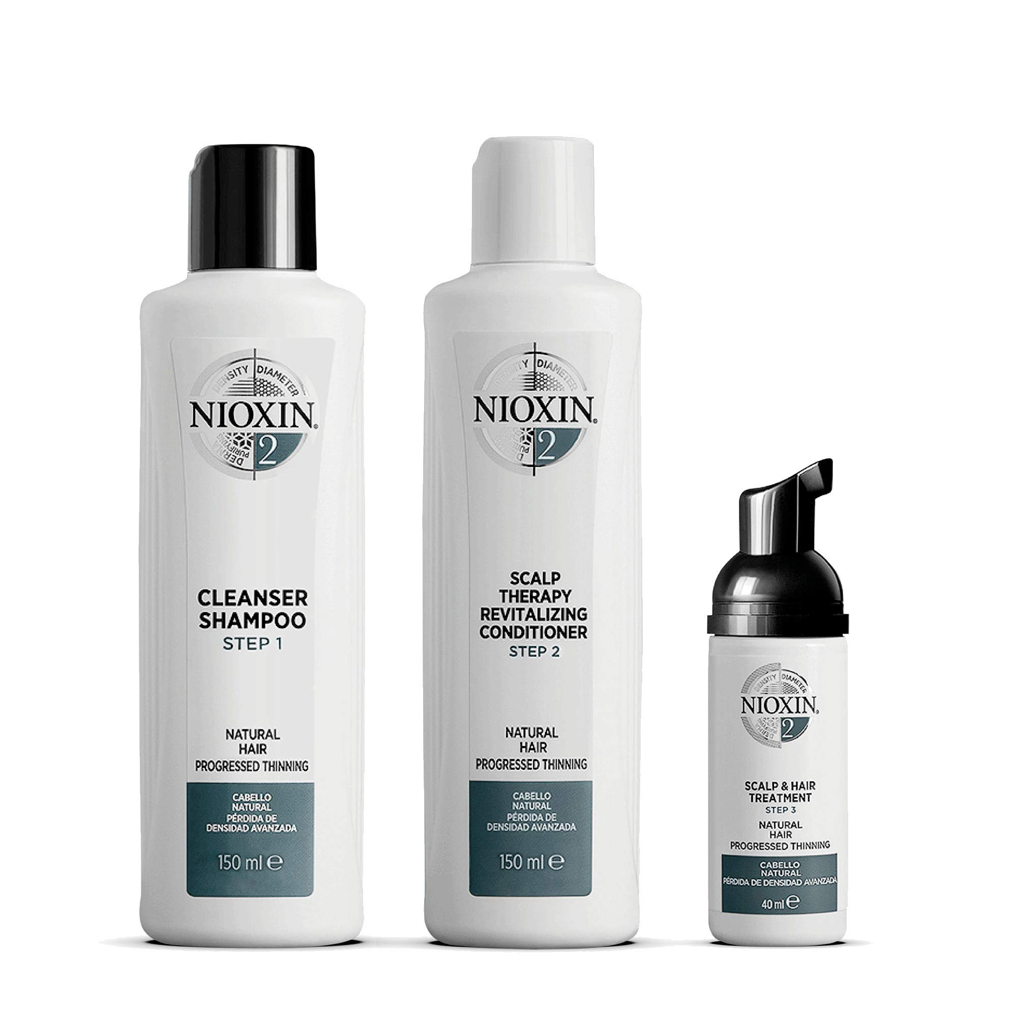 Nioxin System 2 3-Part Kit for Natural Hair with Thinning Treatment | Scalp Therapy & Hair Thickening Solution | For Daily Use at Home & Salon