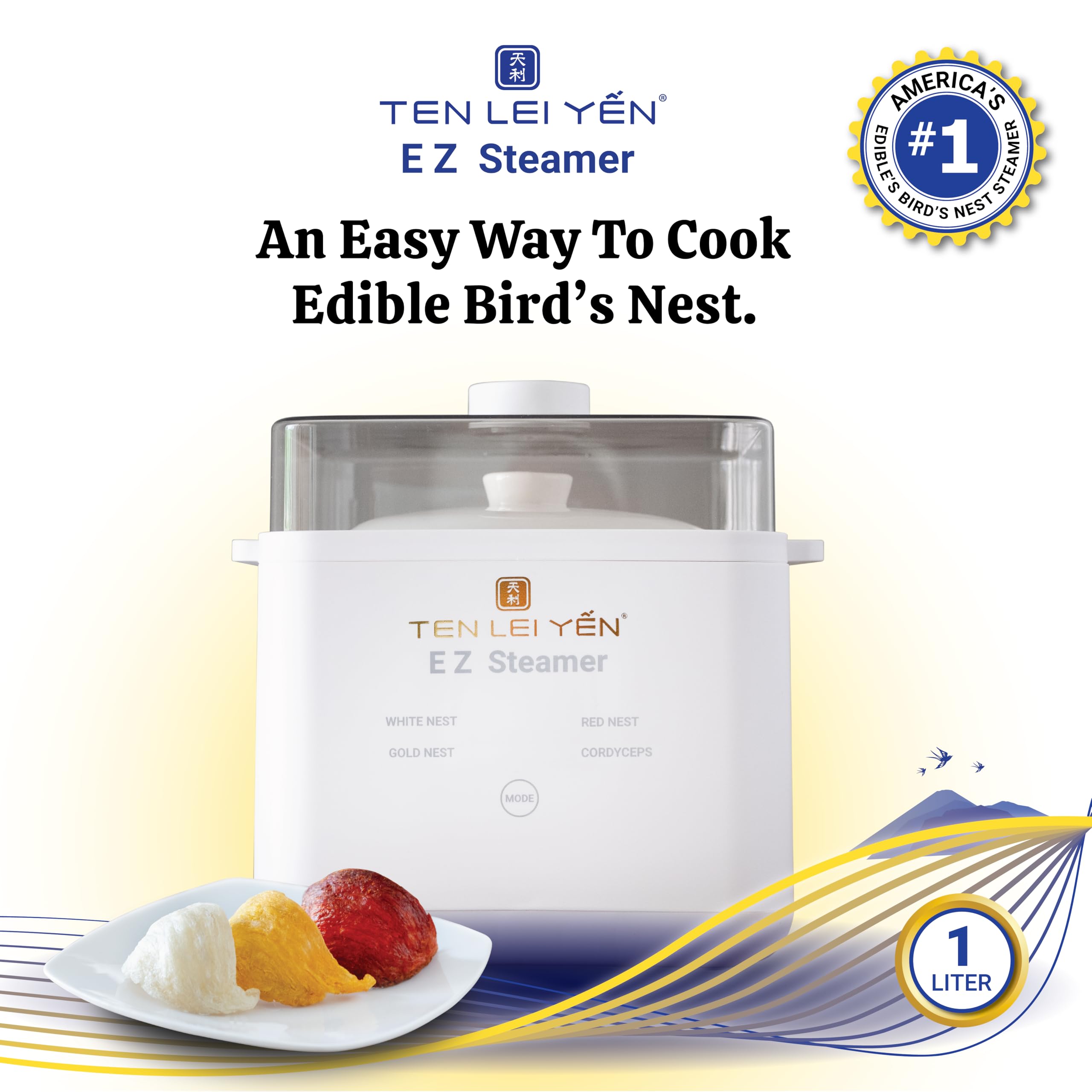 EZ Steamer Automatic Multi-function Electric Edible Birds Nest (Yan Wo, Yến Sào) and Cordyceps Cooker - 1L/33.81oz Capacity for Healthy Cooking at Home | Perfect for Making Traditional Chinese Herbal Soups & Nutritious Beverages