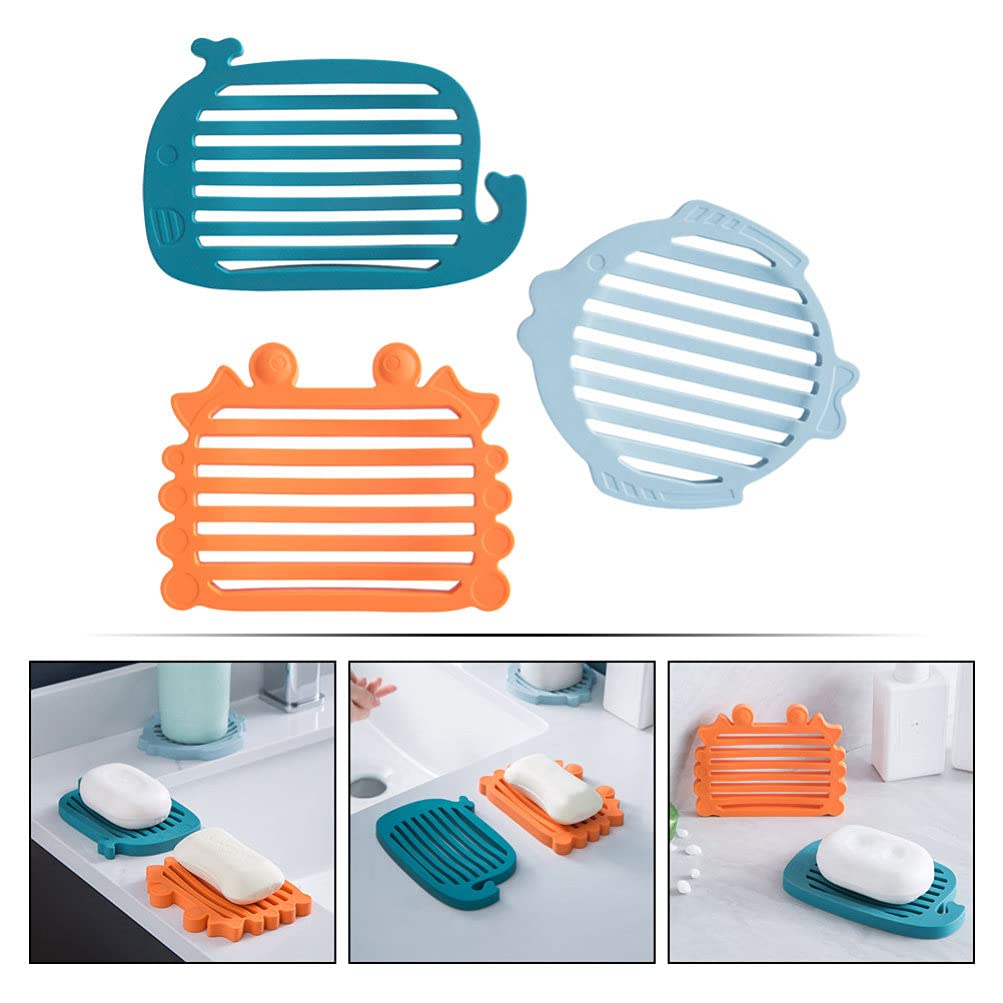 HEMOTON 3-Piece Hollow Soap Dish Set with Drain - Non-Slip Soap Holder for Bathroom, Shower, Kitchen & Laundry Room - Perfect for Shower Caddies, Vanity Organizers & Sink Countertops