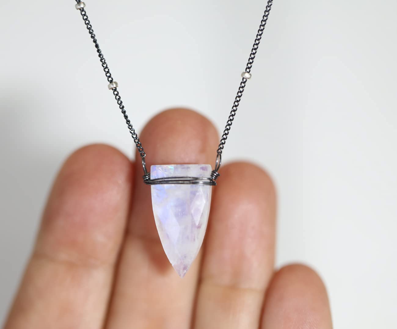 Genuine Rainbow Moonstone Triangle Arrow Pendant Necklace - Oxidized Sterling Silver Women's Jewelry - June Birthstone Gift - Elegant Necklace for Women - Perfect for Birthday, Anniversary & Everyday Wear