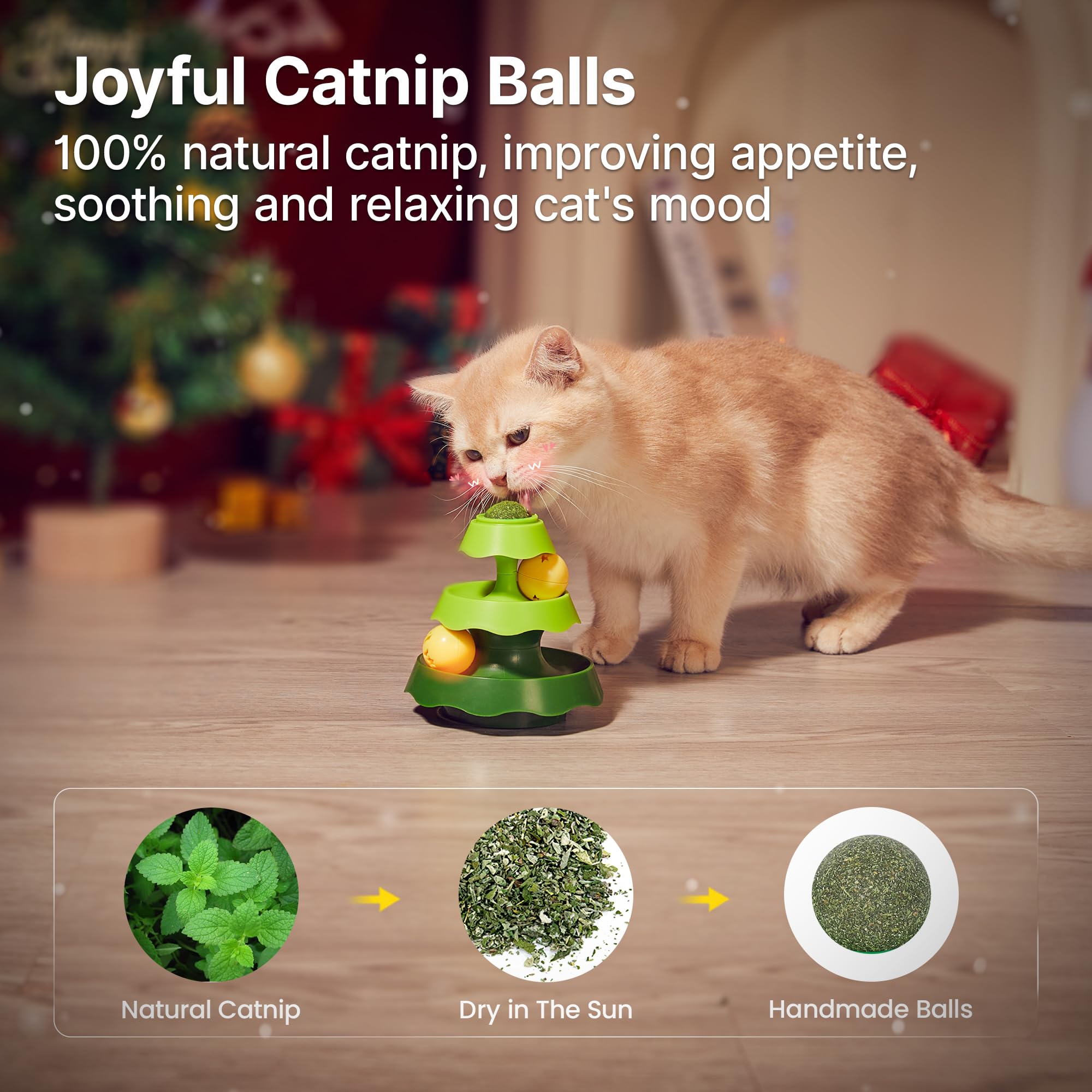 Potaroma Mini Cat Toys with Catnip - 2-Level Roller Turntable with 2 Balls for Interactive Play, Indoor Exercise & Stimulation for Kittens (5.5 Inches) - Perfect for Solo Play, Bonding & Keeping Cats Active