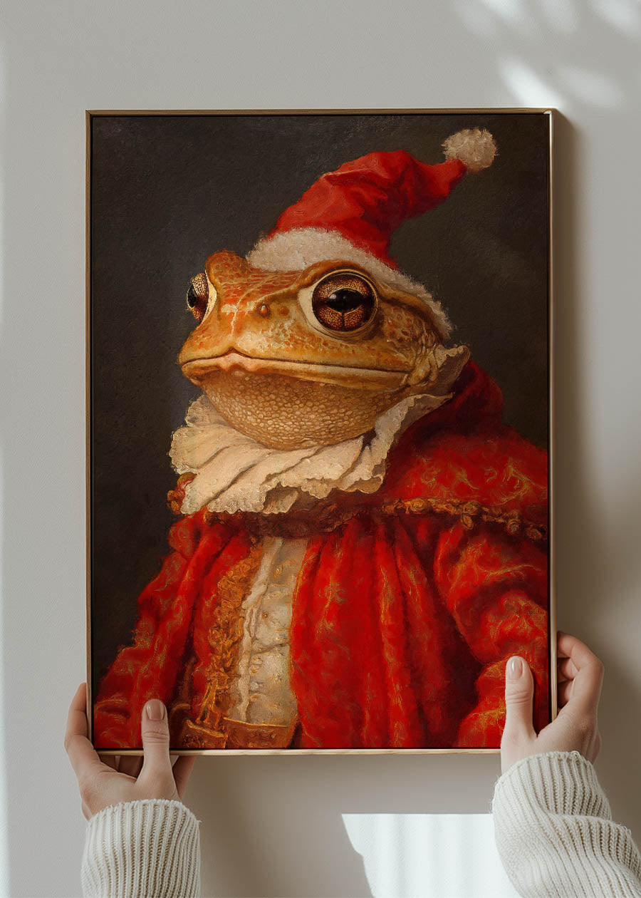Christmas Toad Animal Portrait Print - Whimsical Holiday Wall Art Decor for Living Room, Nursery & Gift Giving