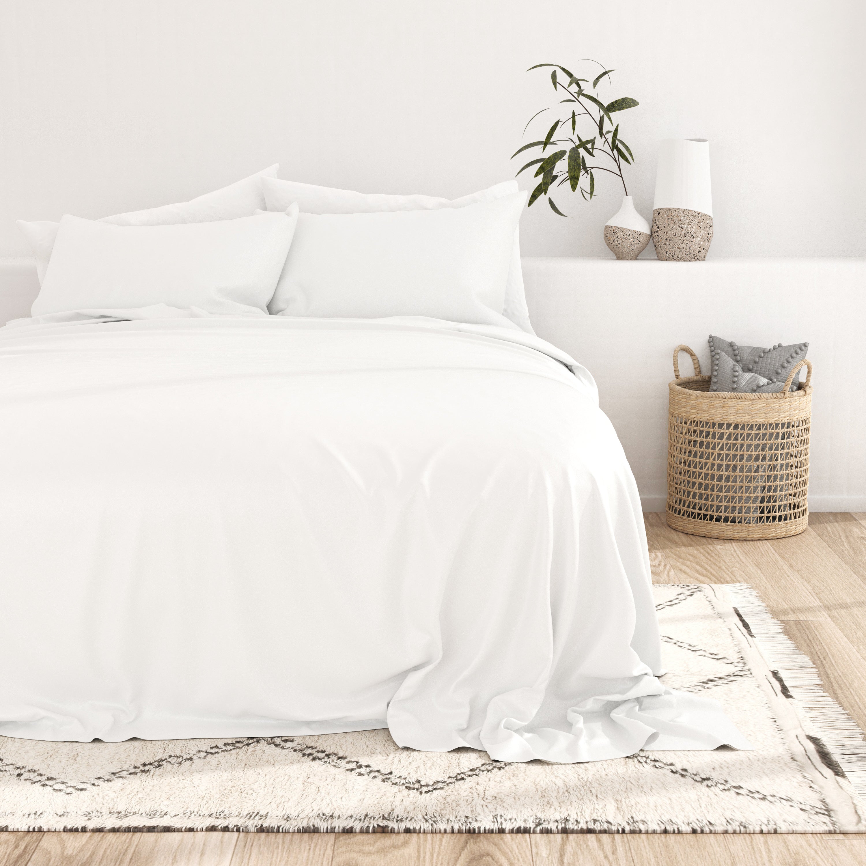 4 Piece Bamboo Sheet Set - Queen Size, Soft & Breathable Bed Sheets for All Seasons - Perfect for Home, Hotel, and Guest Room Use