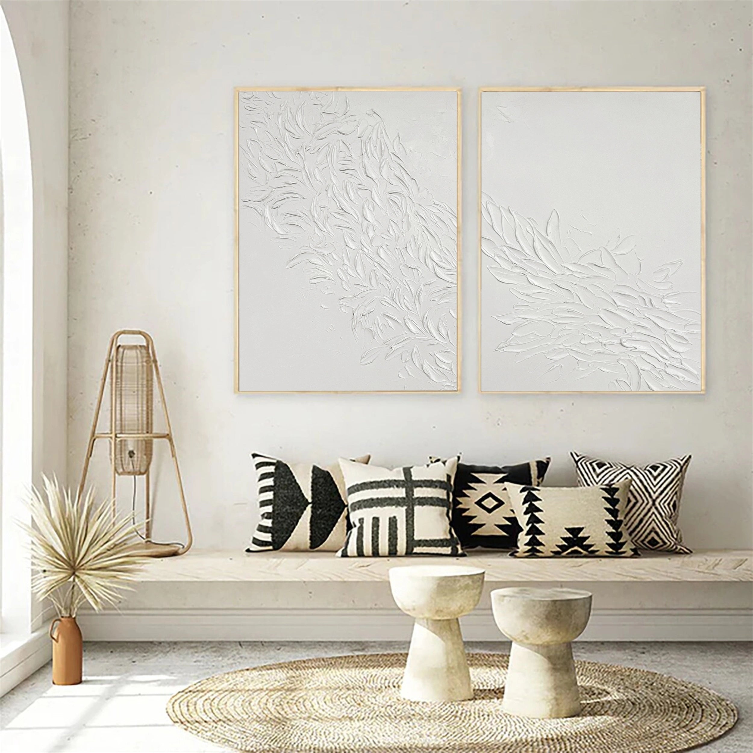 Minimalist Textured Plaster Art Paintings - Set of 2 Modern Abstract Wall Decor for Living Room, Bedroom & Office | #MM163