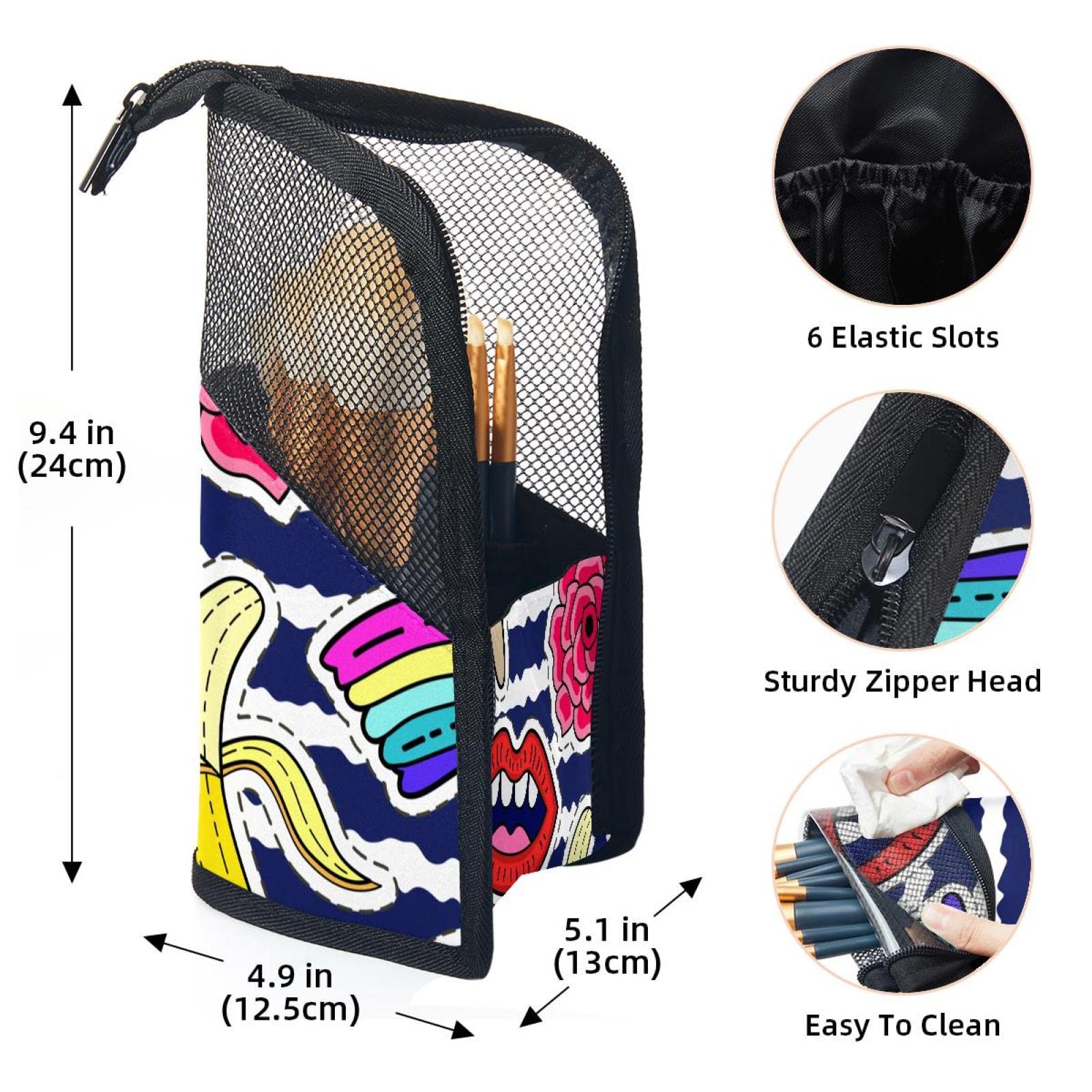 12-Piece Makeup Brush Organizer Bag with Banana Kiss Flower Doodles - Portable Cosmetic Brush Holder Case for Travel, Home & Professional Use