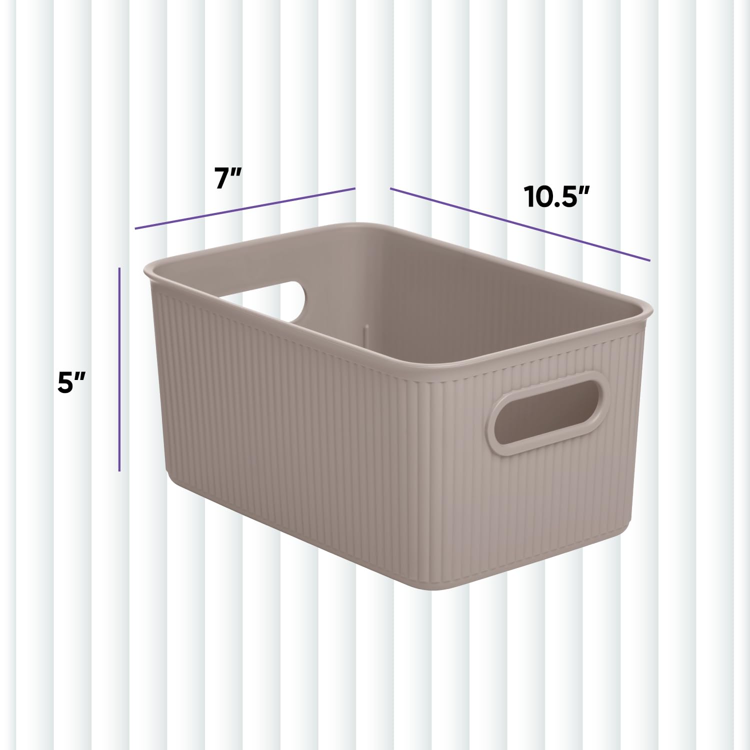 Superio Ribbed Collection - 6 Pack Decorative Plastic Open Storage Bins & Organizer Baskets, Medium Taupe (5 Liter Capacity) | Perfect for Closet, Shelf, Drawer & Home Organization | Space-Saving Storage Boxes for Bedroom, Bathroom & Office