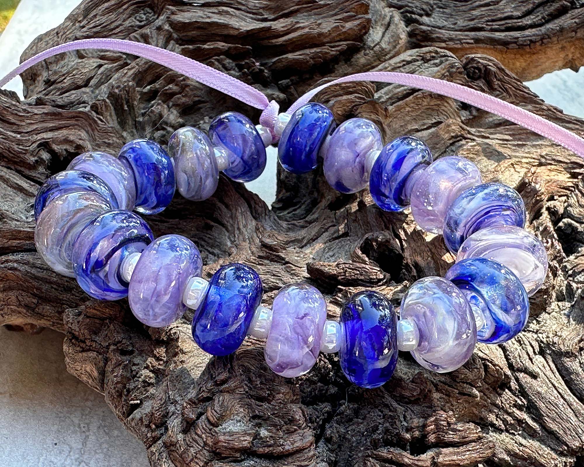 19pcs Lavender Blue Shimmer Lampwork Glass Beads Set for Jewelry Making - DIY Bracelets, Necklaces, Earrings Craft Supplies - Perfect for Boho, Wedding & Gift Accessories