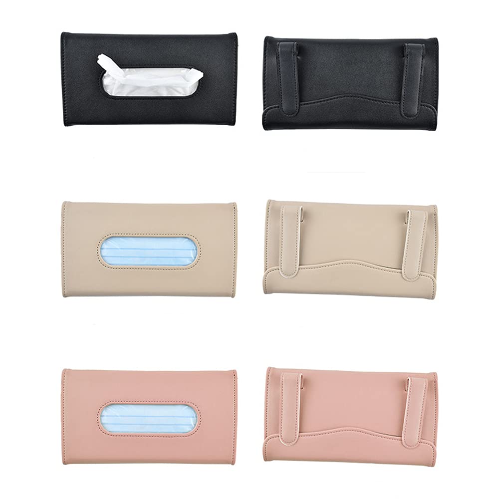 3 Pack PU Leather Car Visor Tissue Box Holder - Sun Visor Napkin Organizer for Car, Hanging Tissue Dispenser for Auto Accessories | Perfect for Road Trips, Commuting & Keeping Your Vehicle Clean