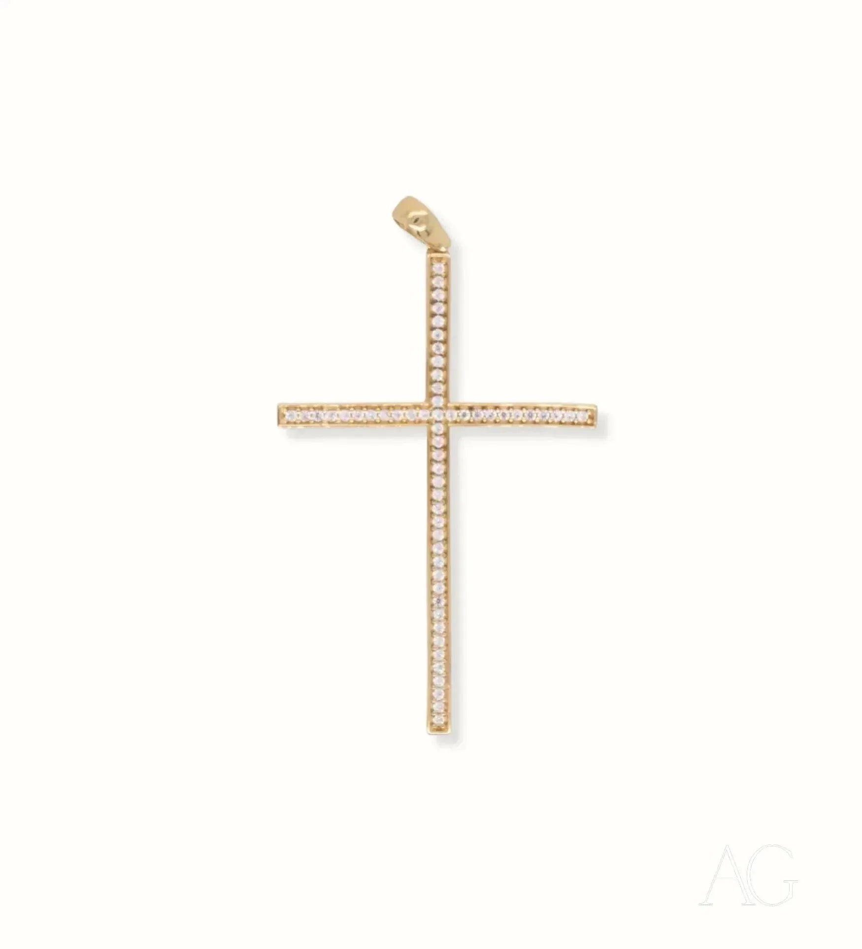 18k Gold Cross Pendant with Cubic Zirconia Stones - Elegant Religious Jewelry for Women, Gift for Baptism, First Communion & Special Occasions