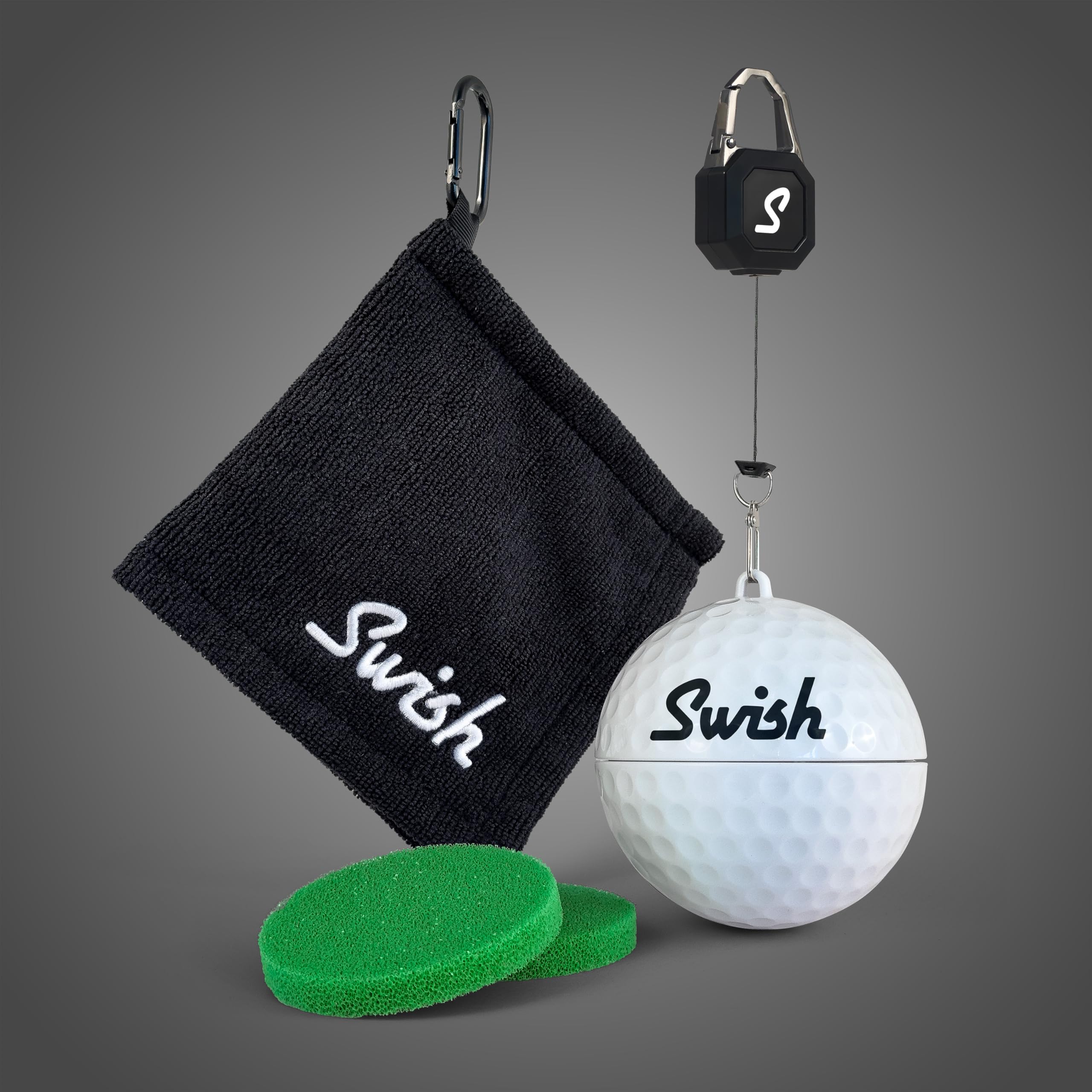 Swish Portable Golf Ball Cleaner – Clip-On Golf Accessory for Golf Bag or Cart – Best Golf Gift for Men & Women – Ideal for Driving Range & Course Play
