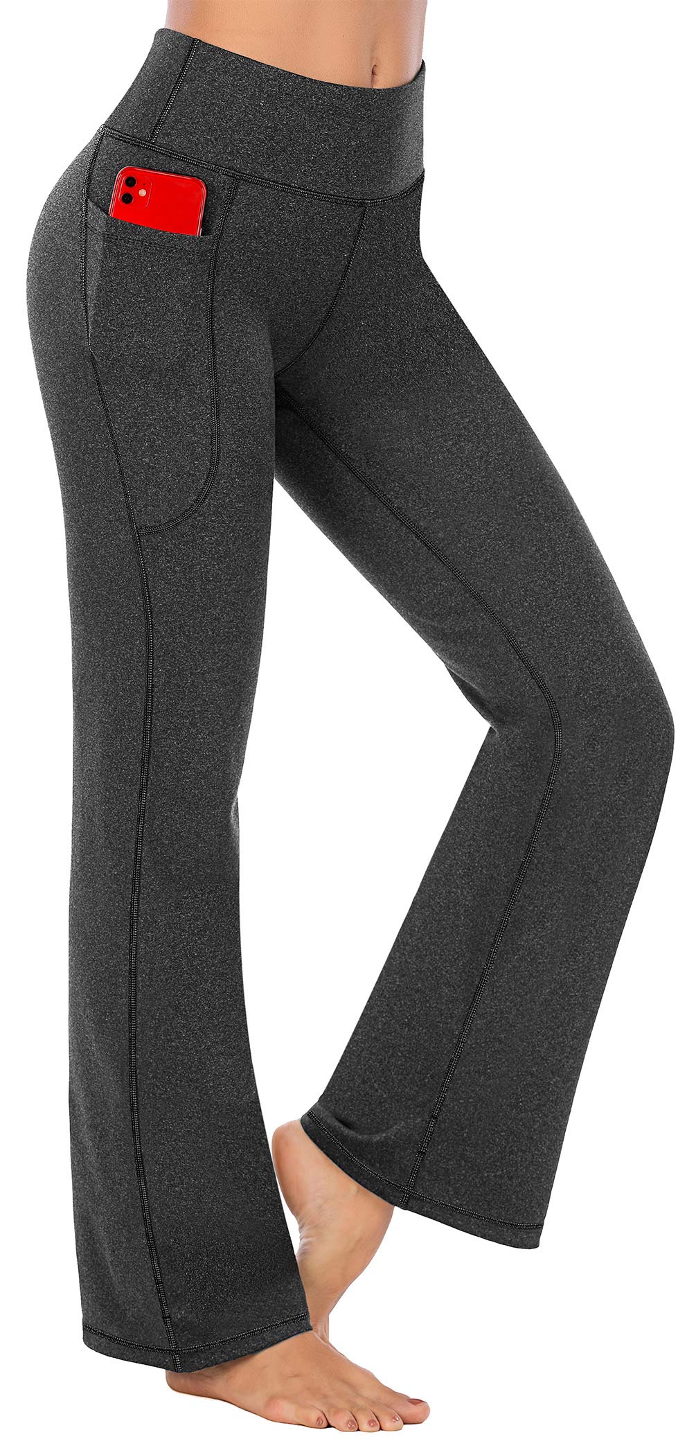 Healthyoga Women's Bootcut Yoga Pants with Pockets - High Waisted Bootleg Yoga & Dress Pants for Women - Perfect for Yoga, Workouts & Casual Wear