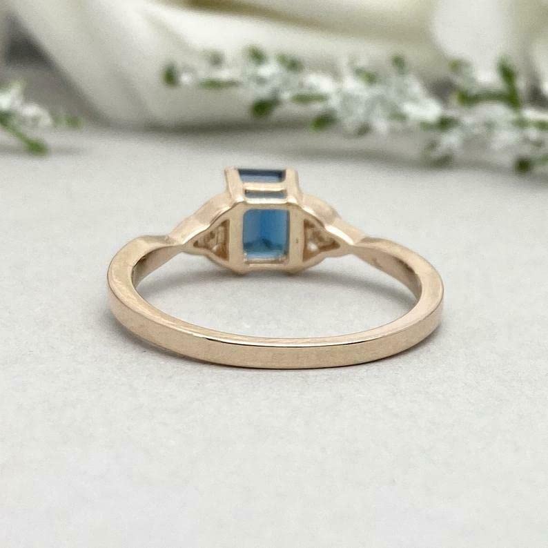 1ct Emerald Cut London Blue Topaz Celtic Trinity Knot Ring - Yellow Gold Plated for Women | Elegant Jewelry Gift for Anniversary, Wedding & Special Occasions