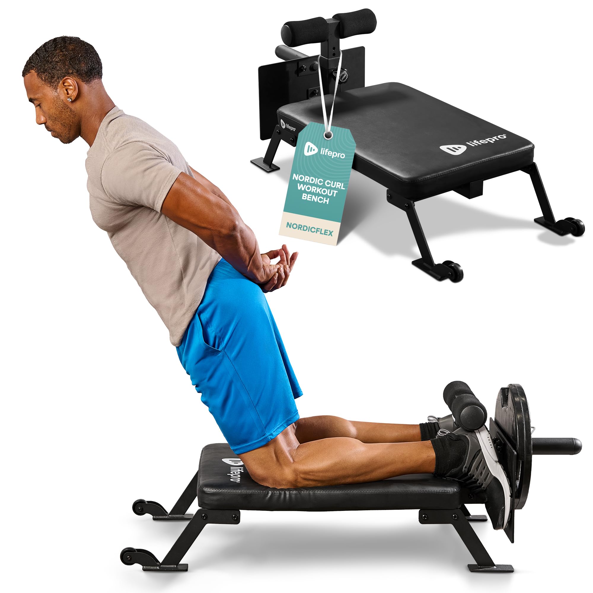 Lifepro Nordic Curl Machine - Adjustable Home Gym Equipment for Hamstring & Glute Workouts - Compact Leg Strength Trainer with Wheels for Easy Storage - Perfect for Home Fitness, Strength Training & Flexibility Exercises