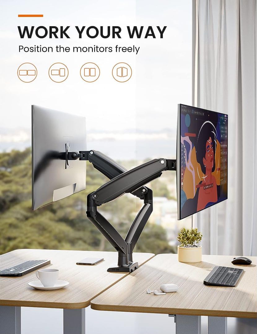 ErGear Dual Monitor Stand for 13-40 Inch Screens, Heavy Duty Adjustable Monitor Arm with USB Ports, Max 26.4lbs Capacity - VESA 75x75/100x100 (Black) - Perfect for Home Office, Gaming Setup & Workstation Ergonomics